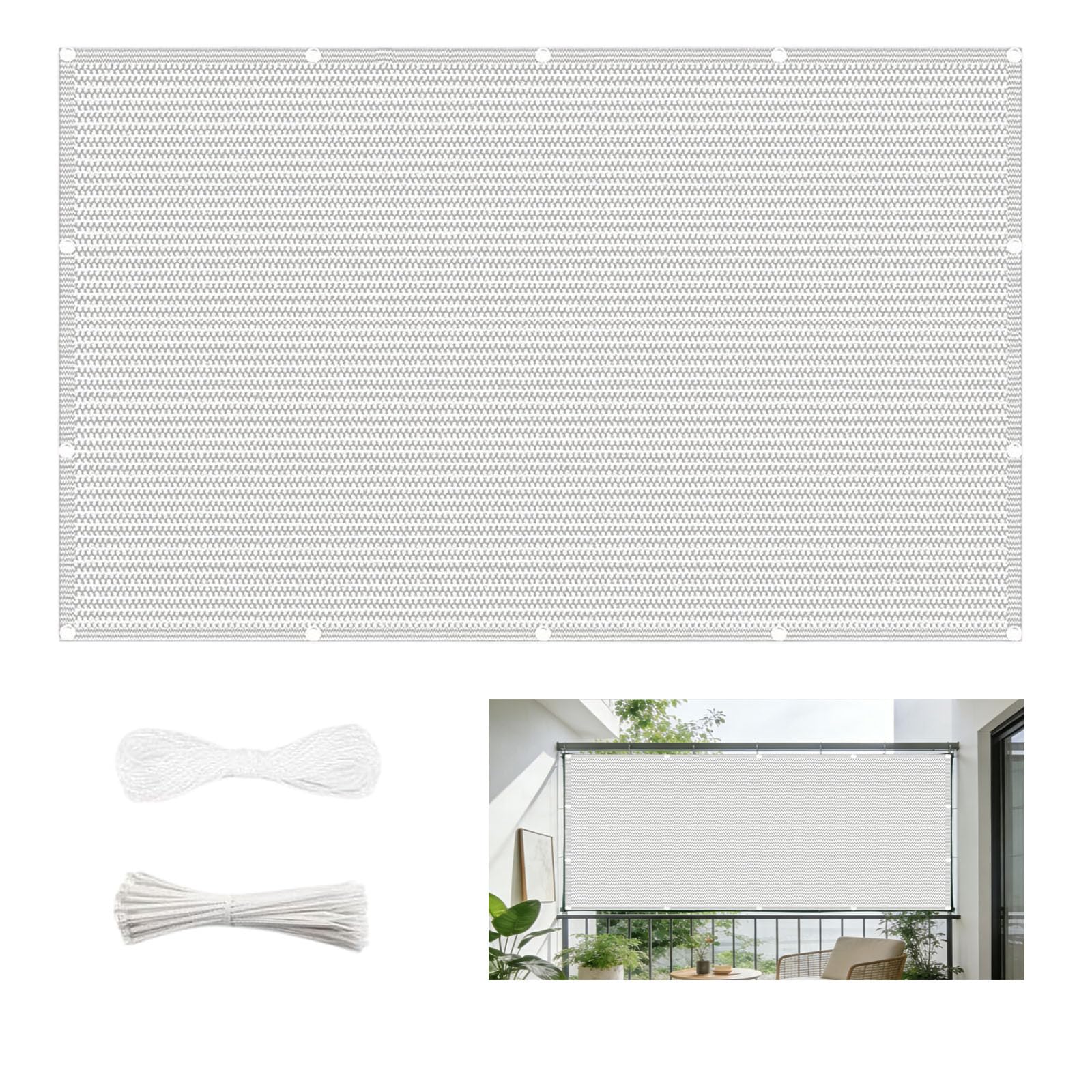 Pokrywa Na Siatkę Zapewniającą Prywatność Na Balkonie 330 x 700 cm Ochrona Przed Wiatrem Promieniowaniem UV Ekran Ogrodzeniowy HDPE Na Balkon, Biały