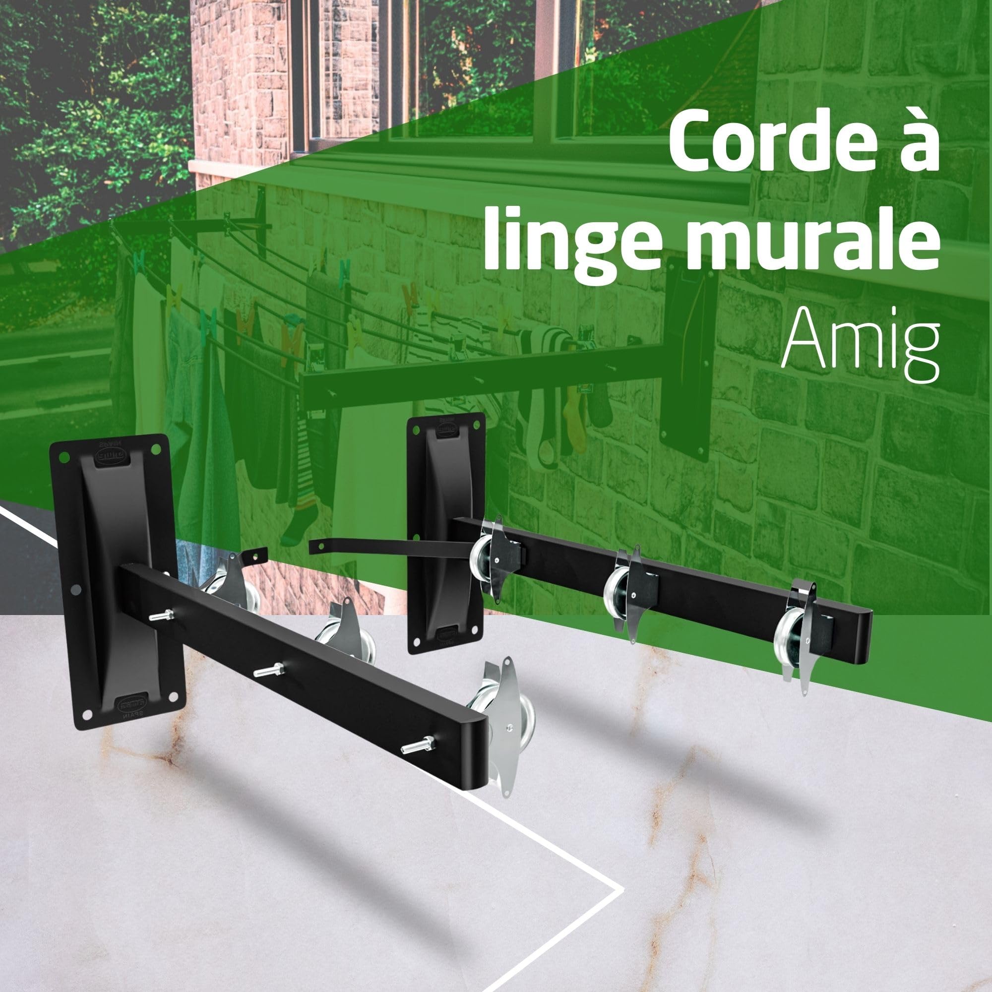 Amig - Étendoir Mural latéral Mod. 3 - Séchoir Mural Rabattable pour Linge - Structure résistante et Installation Pratique - 80 x 40 cm - Acier - Finition Noire