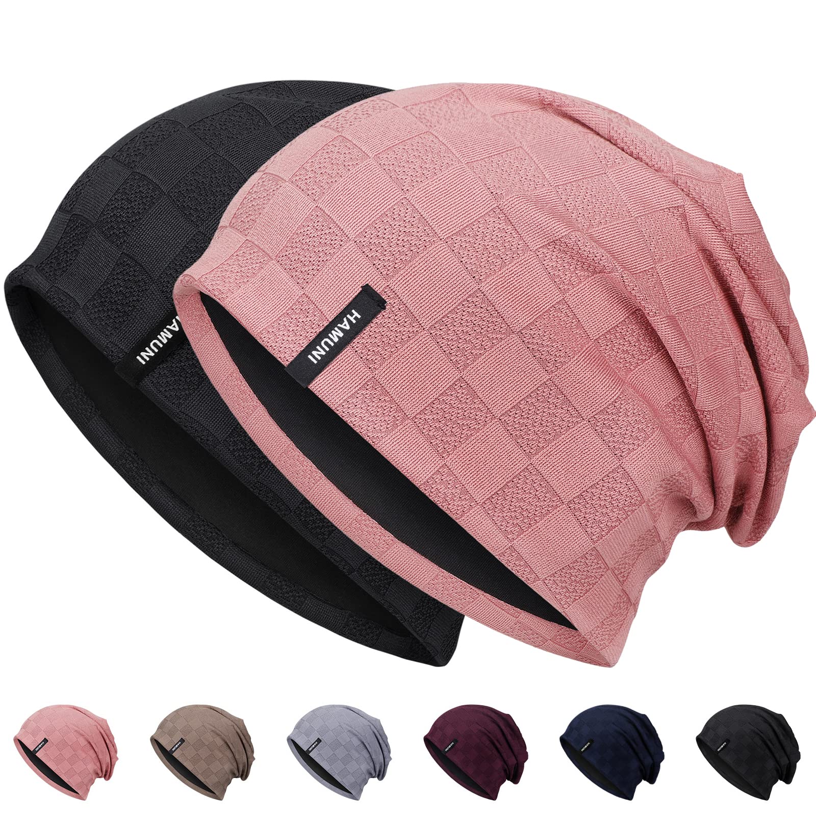 HAMUNI Slouch Beanie Mütze für Herren Damen, Dünne und Leichte Jacquard Jersey Beanies Chemo Kopfbedeckung Mützen Laufmütze Mütze Slouchy Baggy Beanie Unisex Flexible Klassische Winter Sommer Hüte