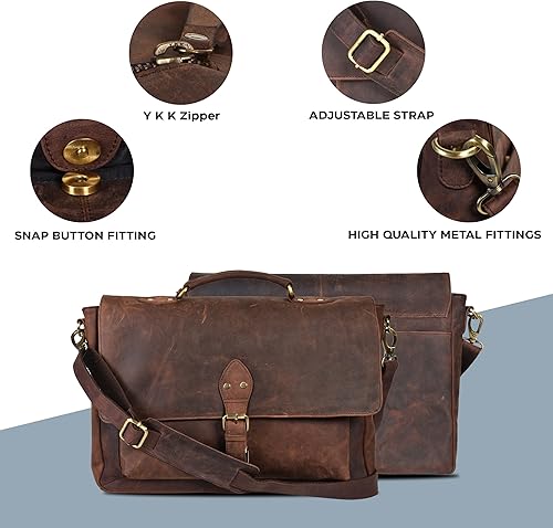 Miniatura 6 de Leather Laptop Messenger Bag Office Briefcase Travel Bag For Men And Women College Bag Office Laptop Bag Cacao
