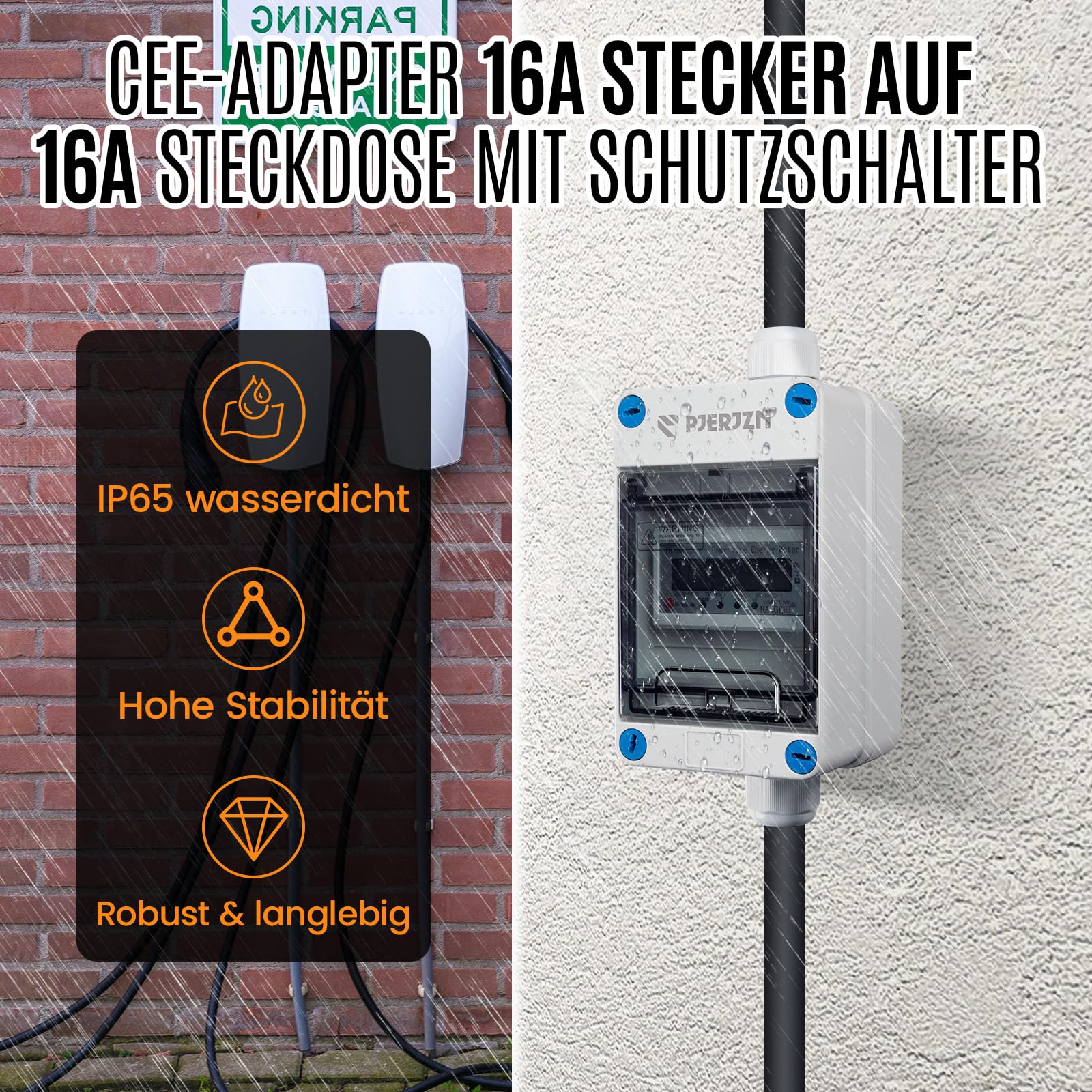 Stromzähler 3 Phasen 16A 400V, Drehstromzähler mit CEE Stecker und Kupplung, 1M H07RN-F Kabel, Zwischenzähler für Steckdose, Wallbox 11kW und Baustelle