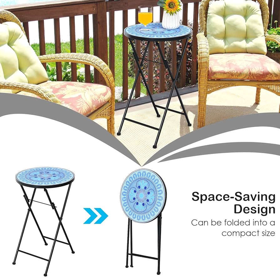 COSTWAY Garden Side Table, Osaic Round Bistro Coffee Table With