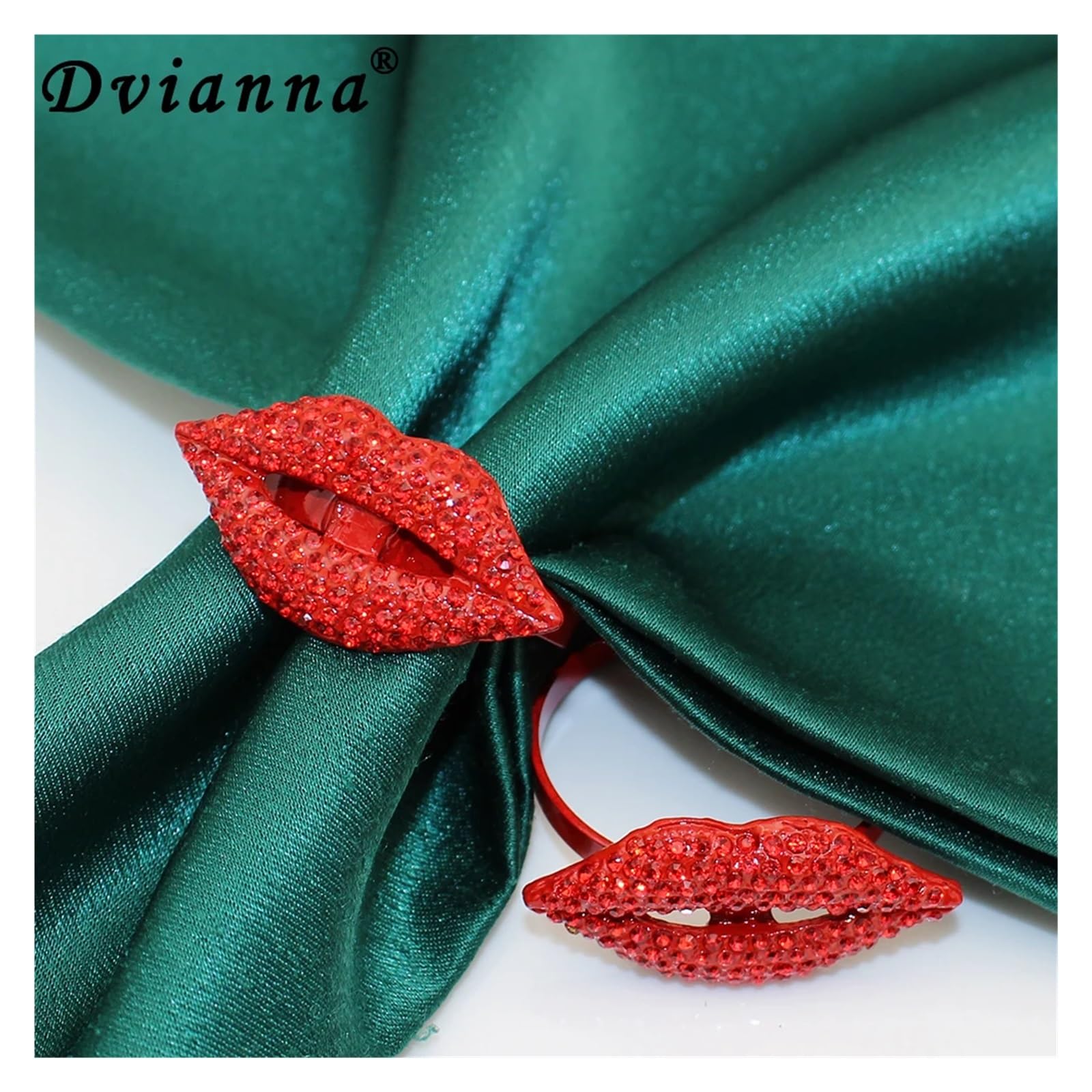 porta tovaglioli da tavolo 6Pcs Valentine's Day Napkin Rings Rhinestone Red Lip Holders for Anniversary Wedding Christmas Table Decor