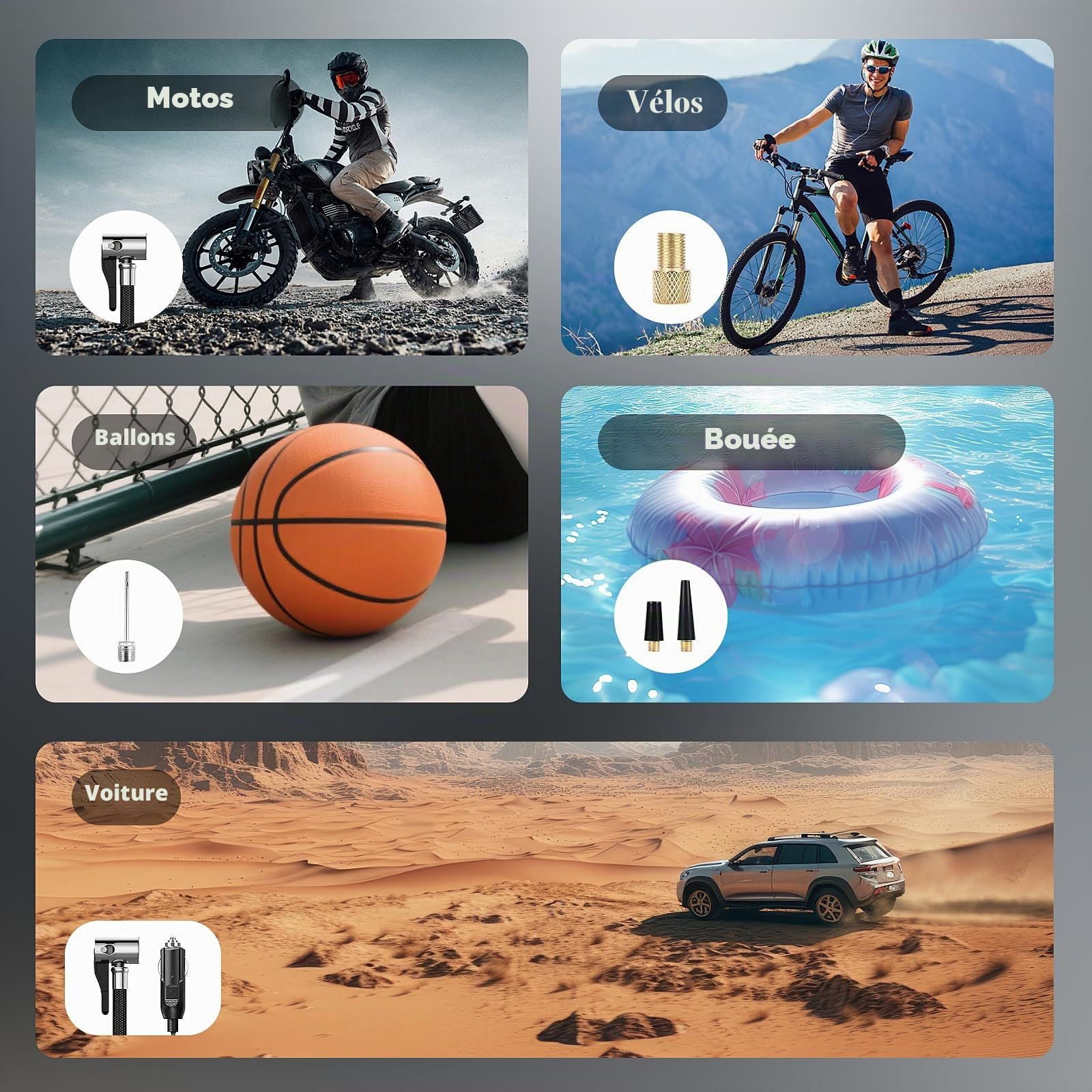 Compresseur Voiture 12V avec Écran LCD, Gonfleur Portable à Arrêt Automatique & Pression Préréglée, Pompe à Air Rapide pour Pneus de Voiture, SUV, Moto, Vélo et Ballons – Accessoire Auto
