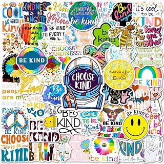 Kindness Stickers | 50 Pcs Vinyl Waterproof Be Kind Stickers for Water Bottle, Laptop, Phone, Scrapbook, Skateboard - Be Kind Motivation Quote Stickers and Decals Gifts for Kids, Teens, Adults
