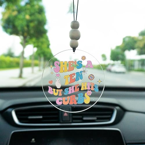 Miniatura 12 de Talataca Adorno plano 2D para automóvil Probably Late for Something y cuentas de madera, cita divertida con cuentas de accesorios para espejo