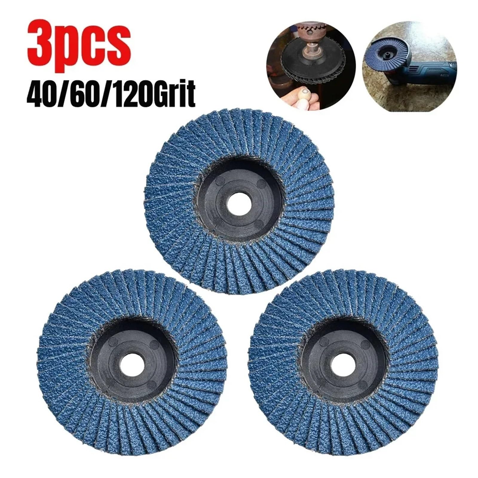Winkelschleifer, 75 mm, 3 Zoll, Schleifwerkzeug, Körnung 40/60/120, Fächerscheibe für Winkelschleifen, Polierzubehör, 3 Stück (60 Grit)