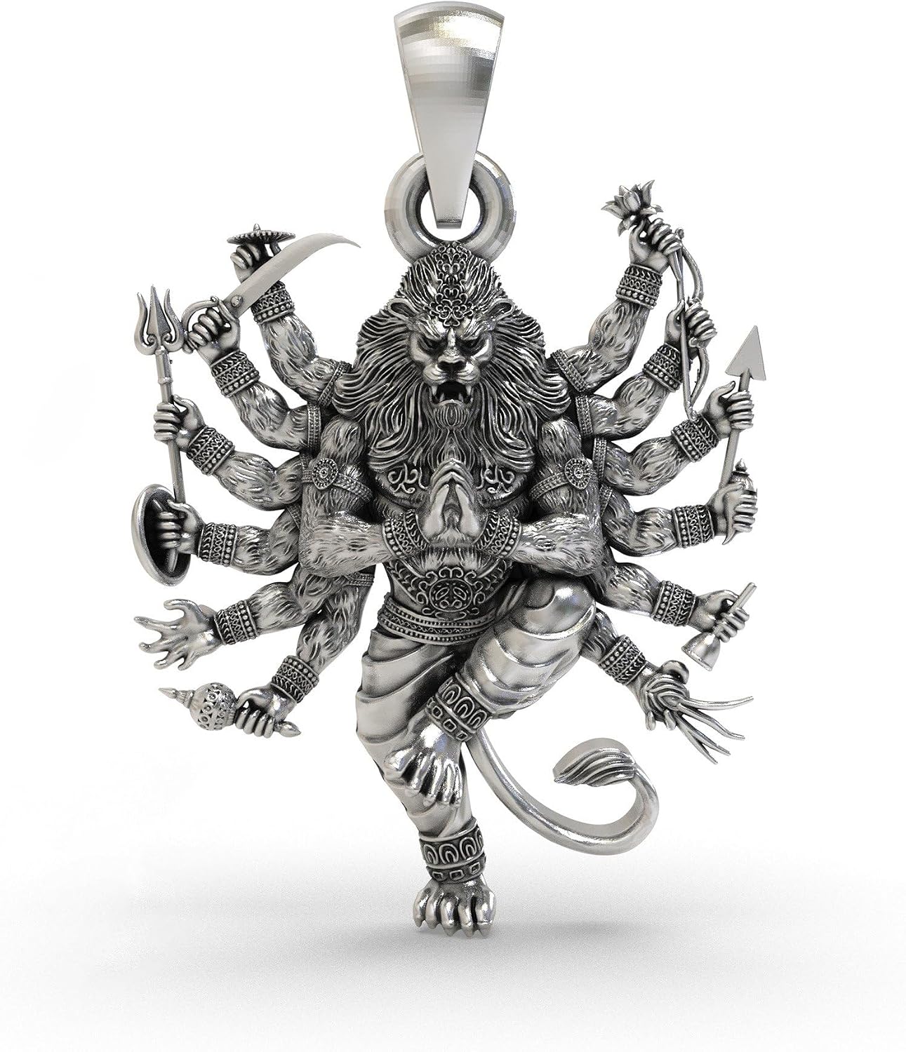 Exotic India 925 Sterling Silver Lord Narasimha Pendant Avatar of Vishnu Hindu God Necklace for Men & Women