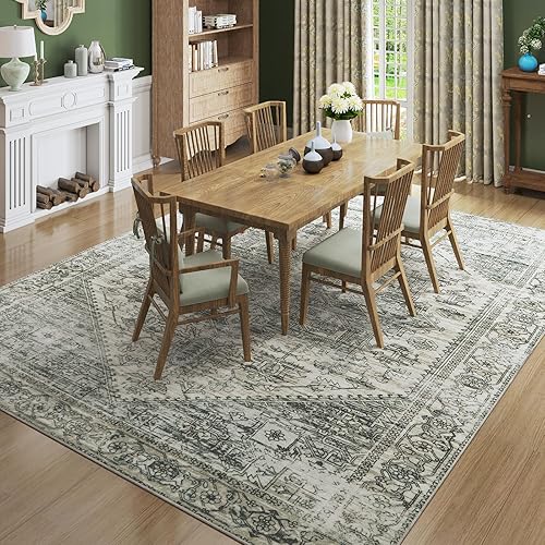 Miniatura 4 de TECHMILLY Alfombra vintage de estilo bohemio para entrada, alfombra lavable de 2 x 3 pies, tapete antideslizante para puerta delantera, tapete