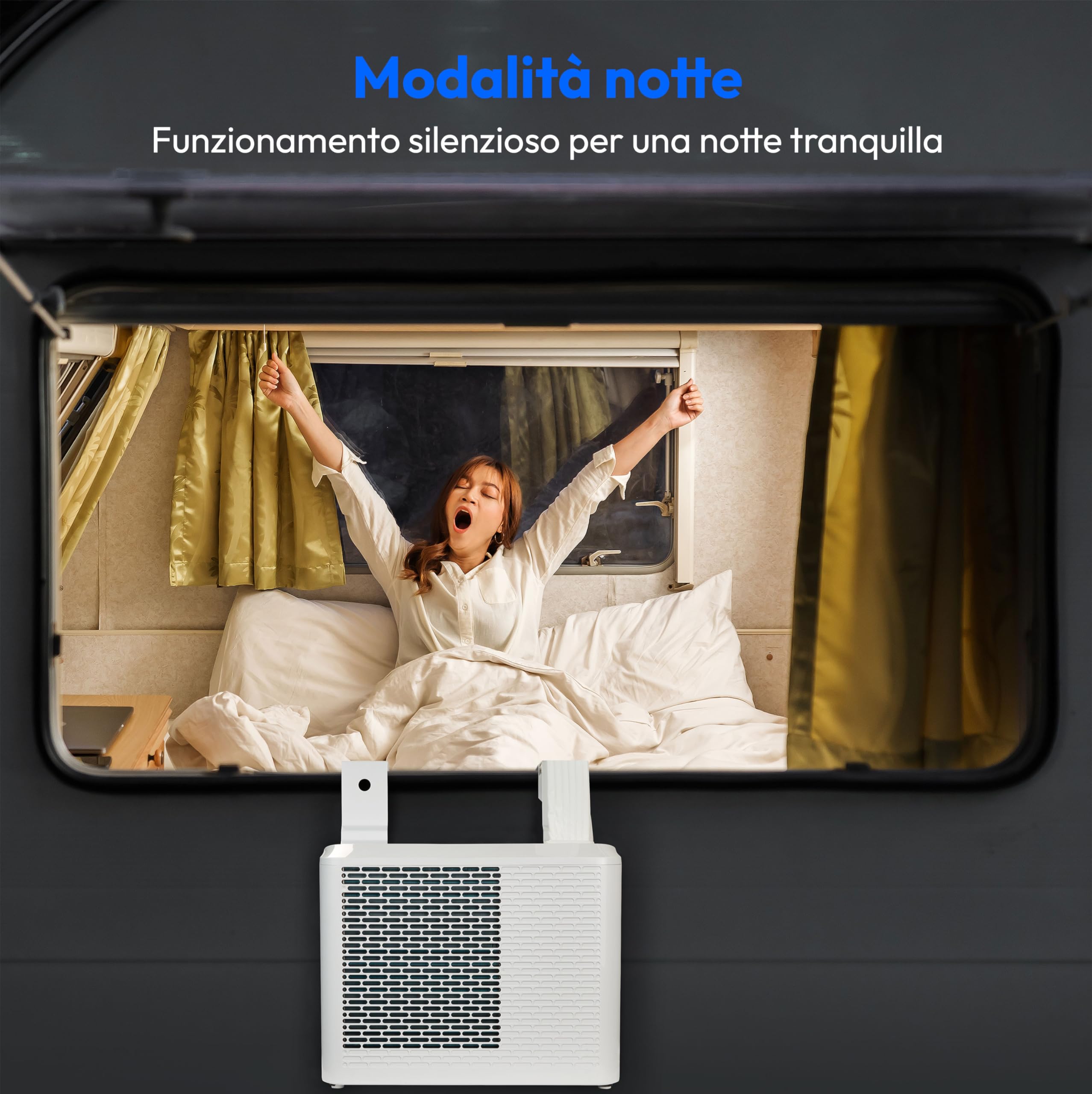MEDION P502 Condizionatore d'aria split intelligente (per caravan camper campeggio, incluso kit di montaggio, 5000 BTU, raffreddamento deumidificazione e ventilazione, modalità sleep, MD37735)