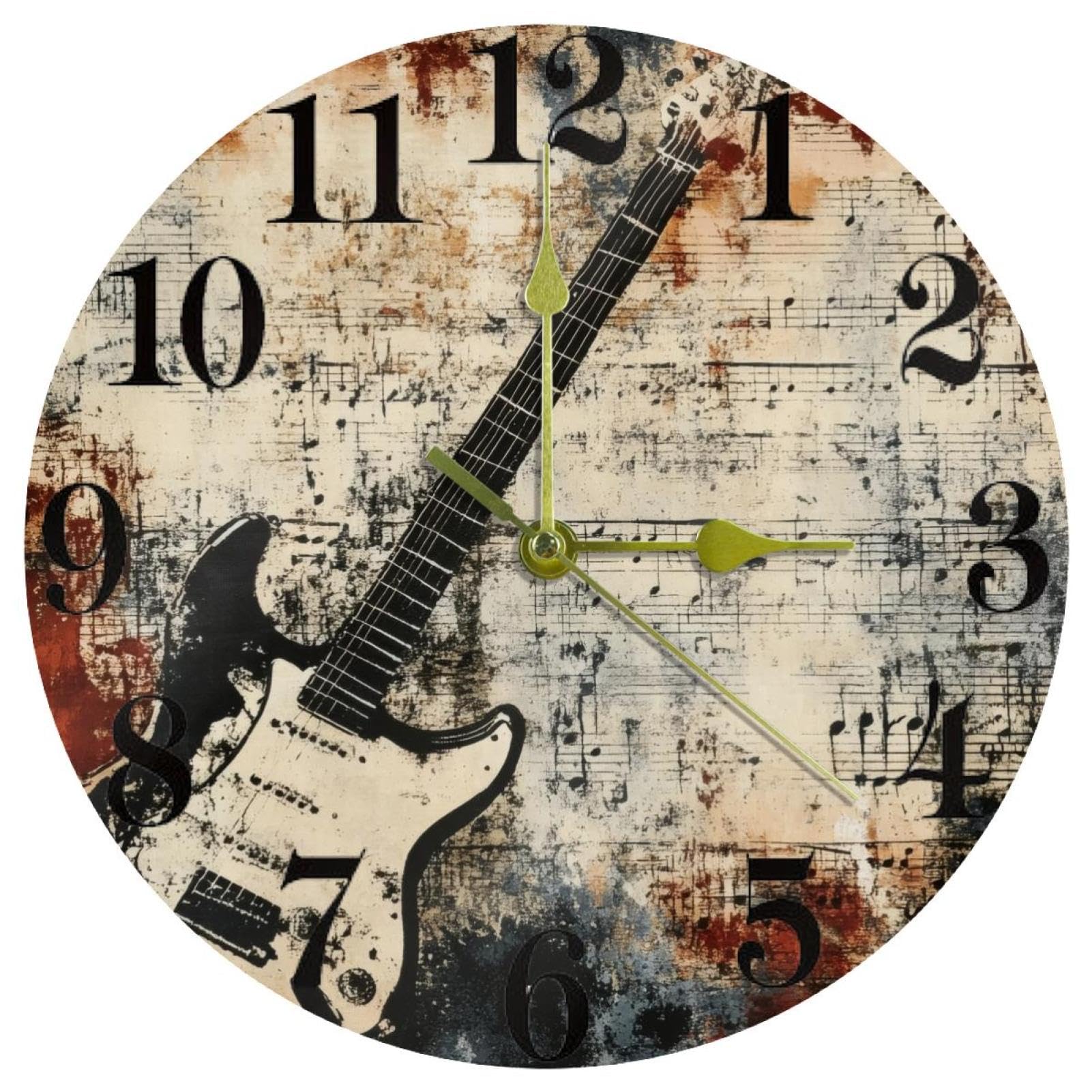 Horloge ronde à quartz silencieuse musique guitare pour classe et salon