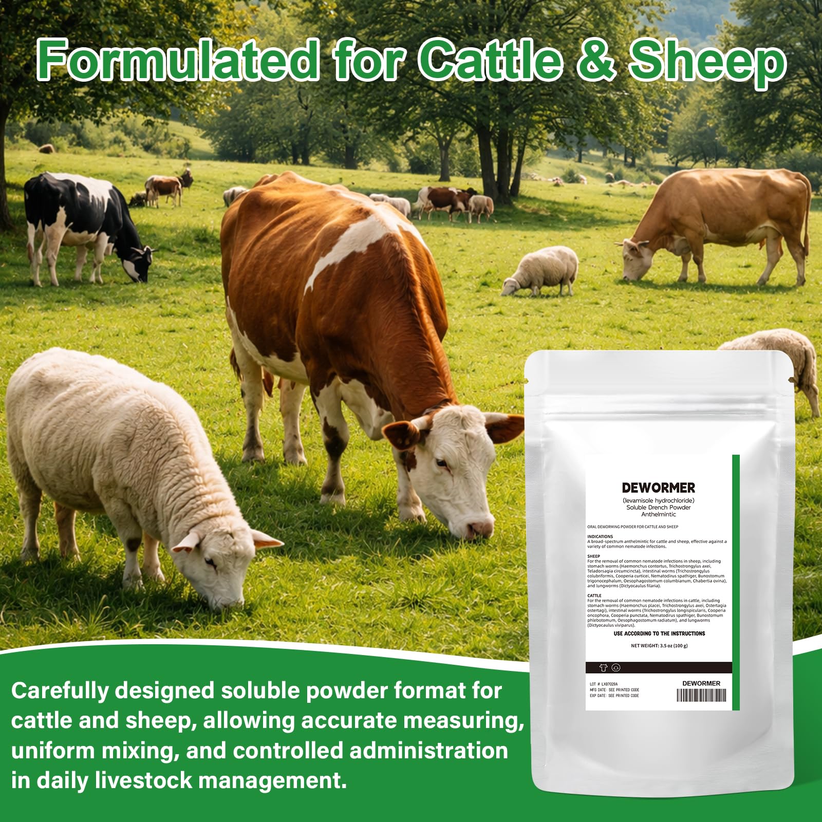 BiKontrun Soluble Drench Powder, Dewormer for Cattle and Sheep, 3.5 oz (100 g) — view 6
