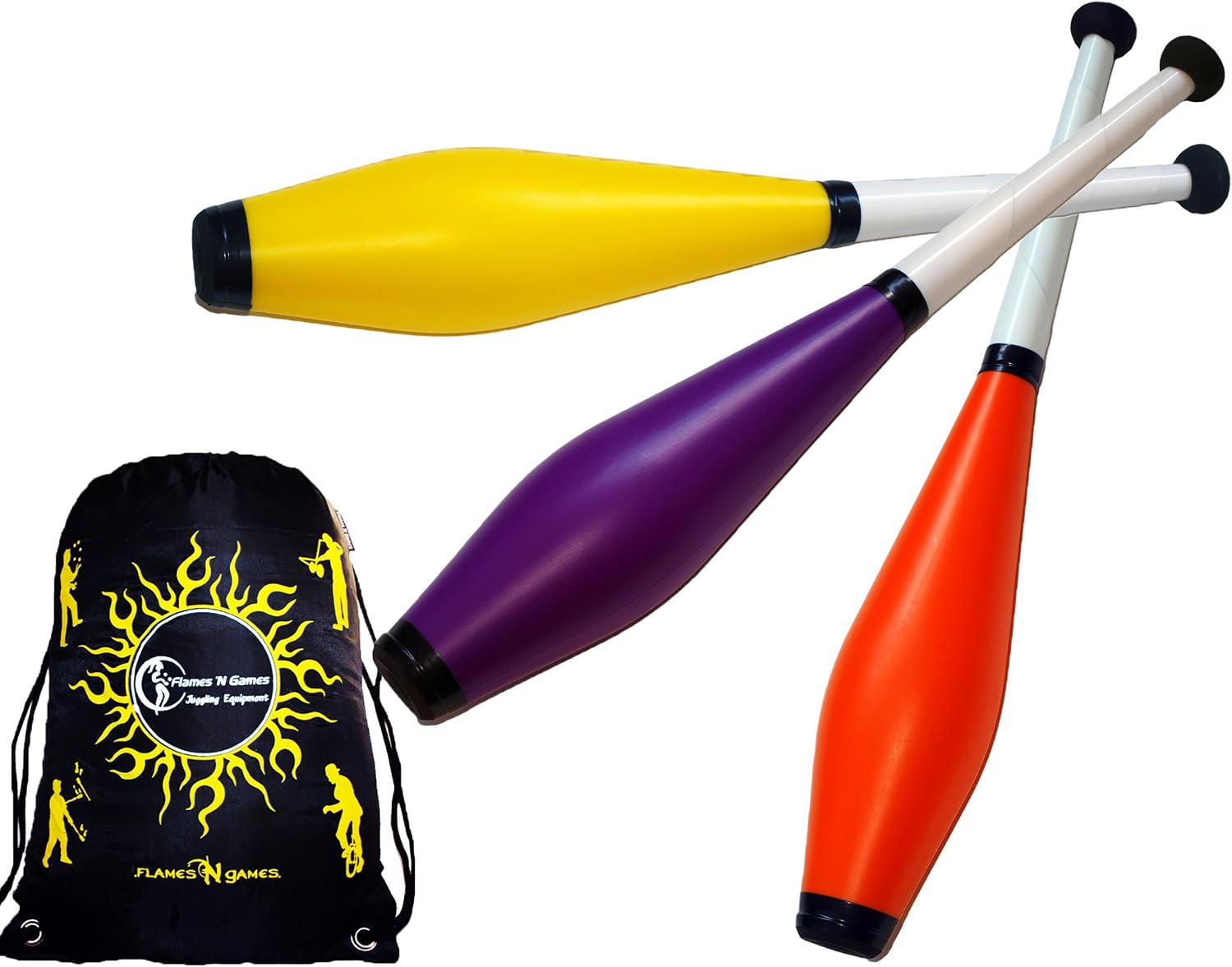 Juggle Dream TRAINER Juggling Clubs Set of 3 (13-Colour-Combos) + Flames N Games Travel Bag! 3x Juggling Clubs for Training - Image 3