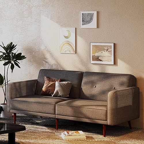 Artdeco Home - Sofá cama convertible con 3 niveles de ajuste, 76 pulgadas de ancho, estilo de mediados de siglo, suave, 100% poliéster, sofá cama