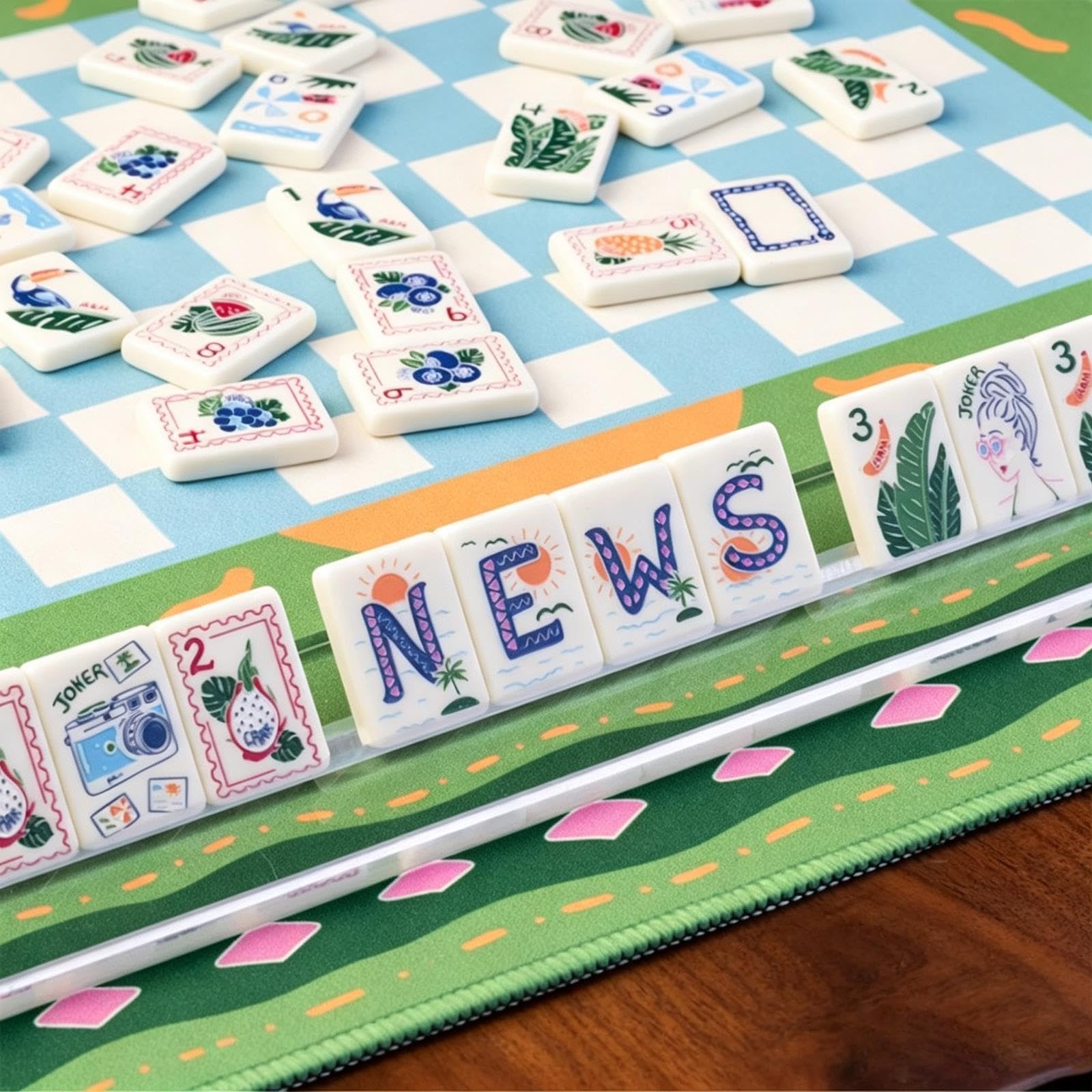 Juego de Mahjong Americano, 160 fichas de Acuarela Tropical con Bolso