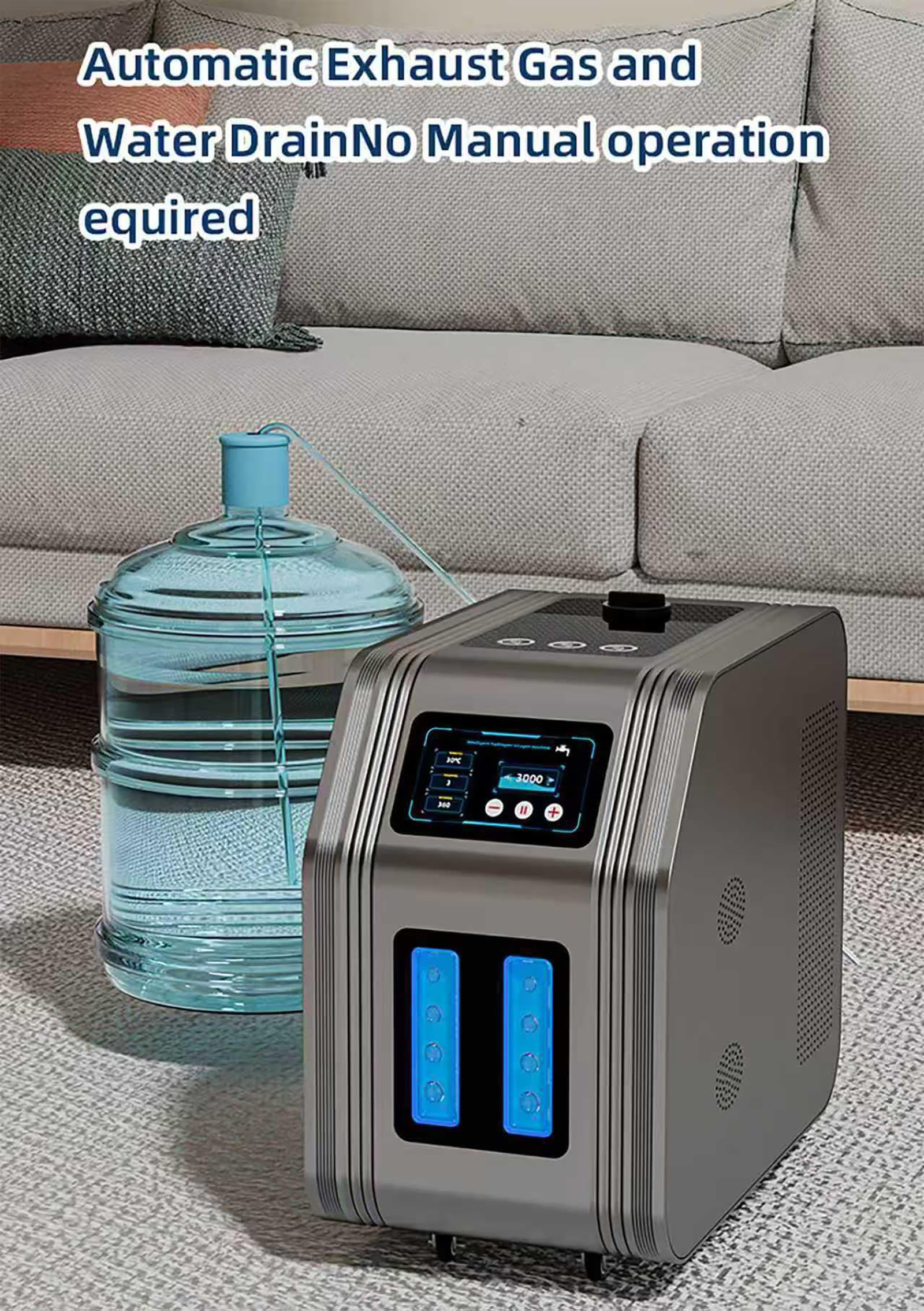 Inhalator Wodorowy 3000 Ml/Min Do Codziennego Użytku, 3-Wyjściowy Generator Wodoru, Ciche Urządzenie Do Oddychania Wodorem, Obsługa Jednym Dotknięciem Metallic Gray