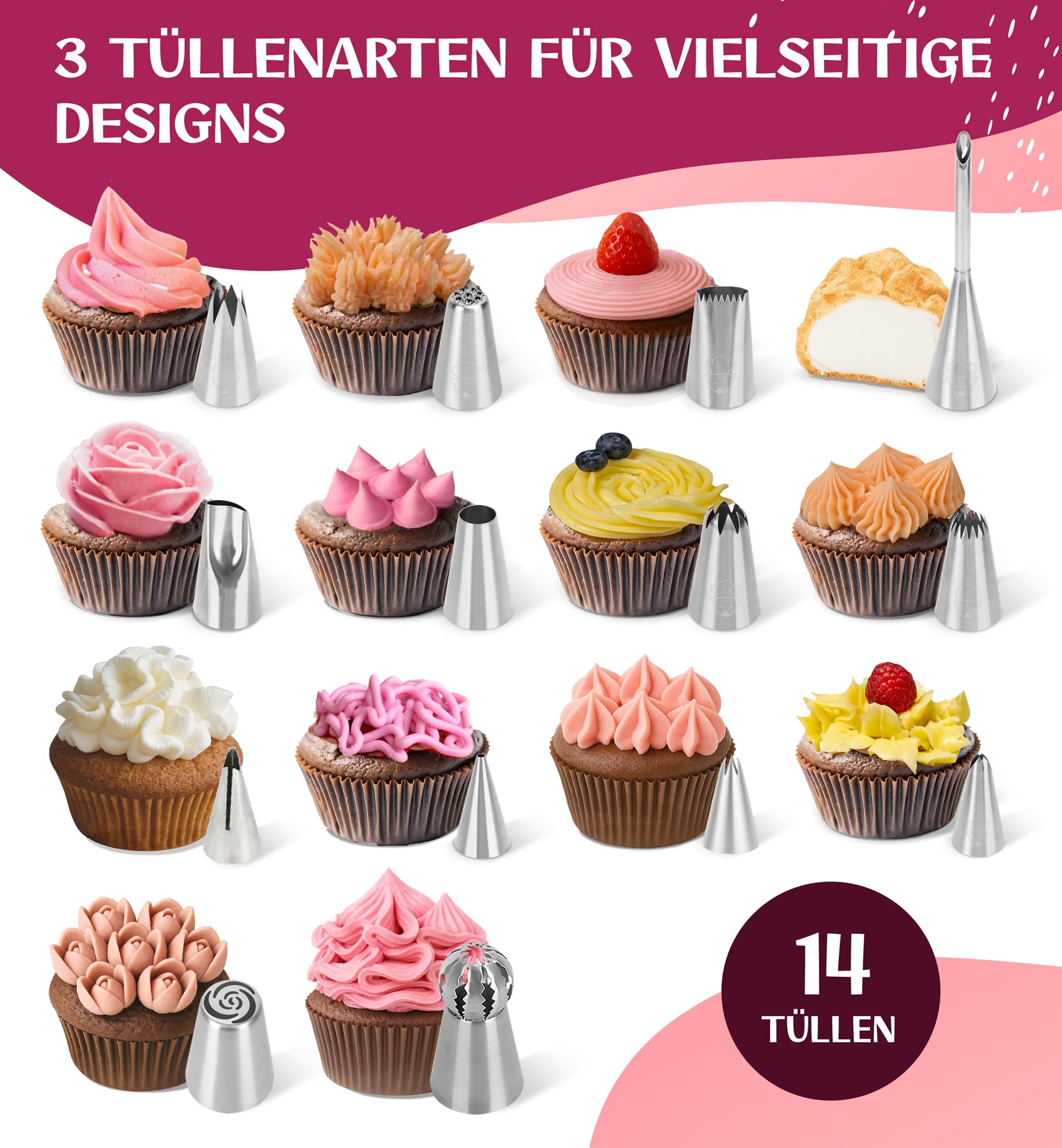 Torten Zubehör Set mit Premium-Spritztüllen & Spritzbeutel | Tortenring, drehbare Tortenplatte, Tortenschneider & vielseitiges Backzubehör – Kuchen Zubehör Set für Teenager & Erwachsene