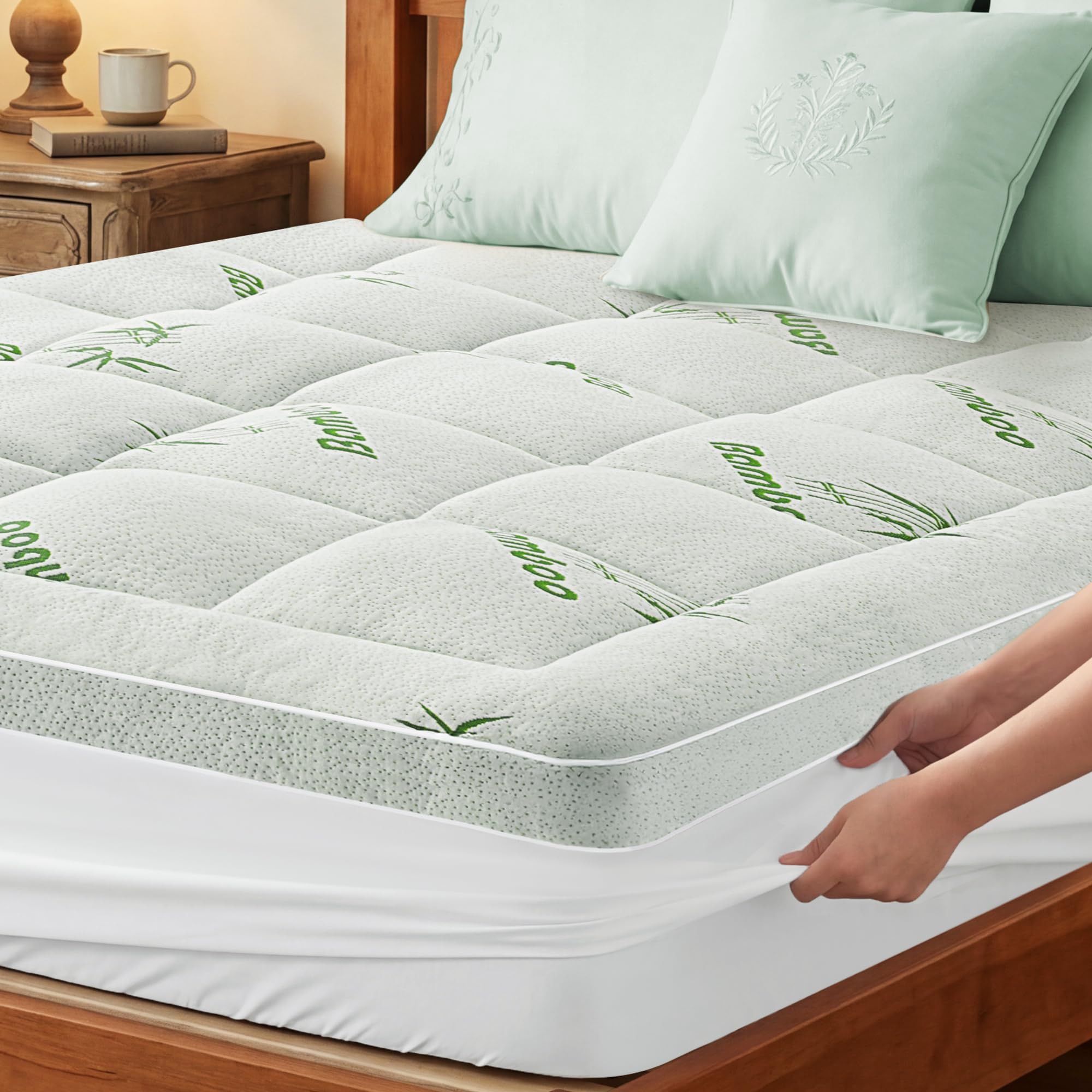 matratzen Topper 160x200cm aus Bambusfaser-Viskose, 1000g/m² weicher matratzentopper, Mattress Topper mit Taschen bis 40cm, matratzenauflage atmungsaktiv & maschinenwaschbar