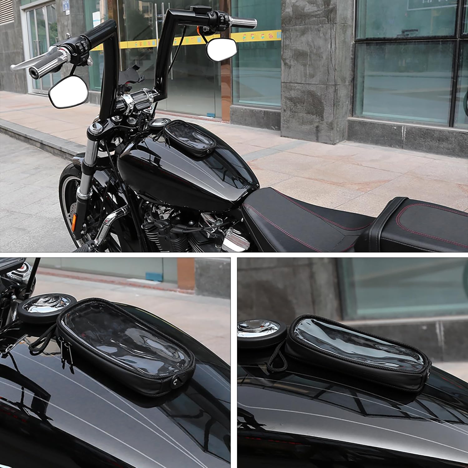X AUTOHAUX Universal 7'' Magnetic Tank Bag with Headphone Hole PU Leather Waterproof Motorbike Saddlebag for Motorcycle