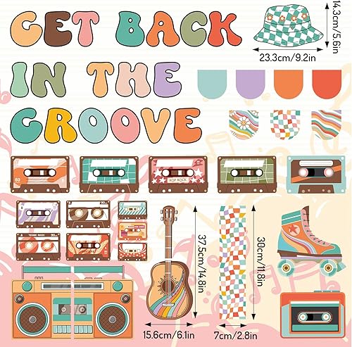 Miniatura 2 de Juego de 86 piezas de decoración de tablón de anuncios retro de música, cintas de cassette de guitarra, recortes de papel a cuadros con 160 puntos