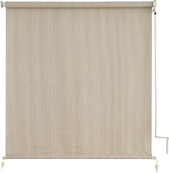 sunoff Outdoor Roller Shades, Cordless Patio Roller Up Blinds with Shade Cloth for Porch Gazebo Pergola Balcony Backyard, 2 Poles & 1 Fabric, Sesame, 60" Wx72 H