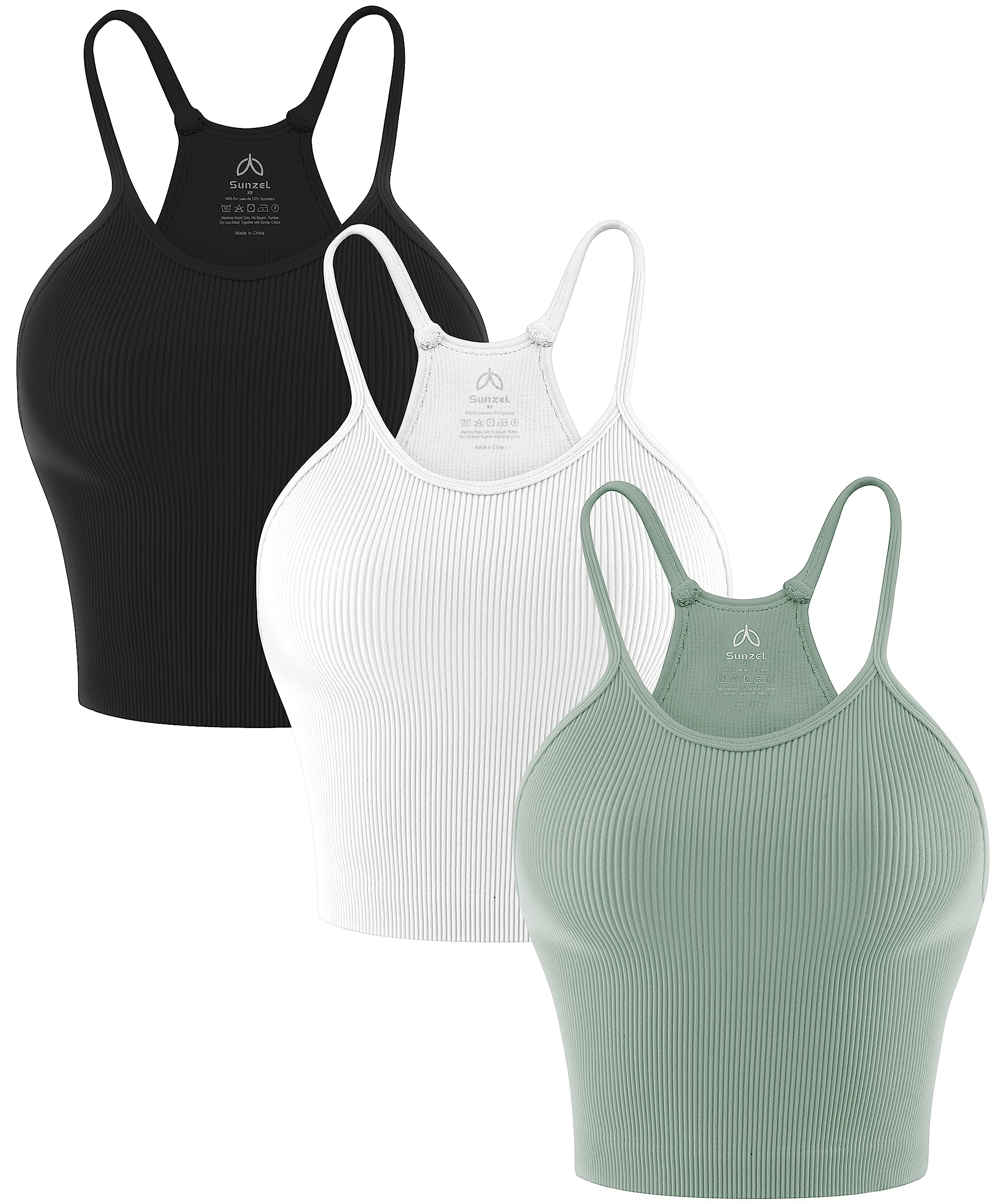 Sunzel Ribbed Crop Tank Top for Women Seamless Racerback Camisole | Buttery Soft Nylon Spandex, Opaque No See Through, Stays in Place, Unpadded, Slim Fit, No Shrink, Yoga Workout Gym Casual