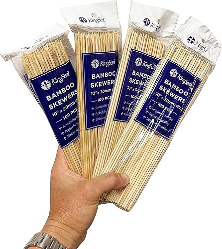 Miniatura 1 de KingSeal Brochetas de madera de bambú natural, 10 pulgadas x 0.118in de diámetro, para shish kebabs, barbacoa y arreglos de frutas, paquete a