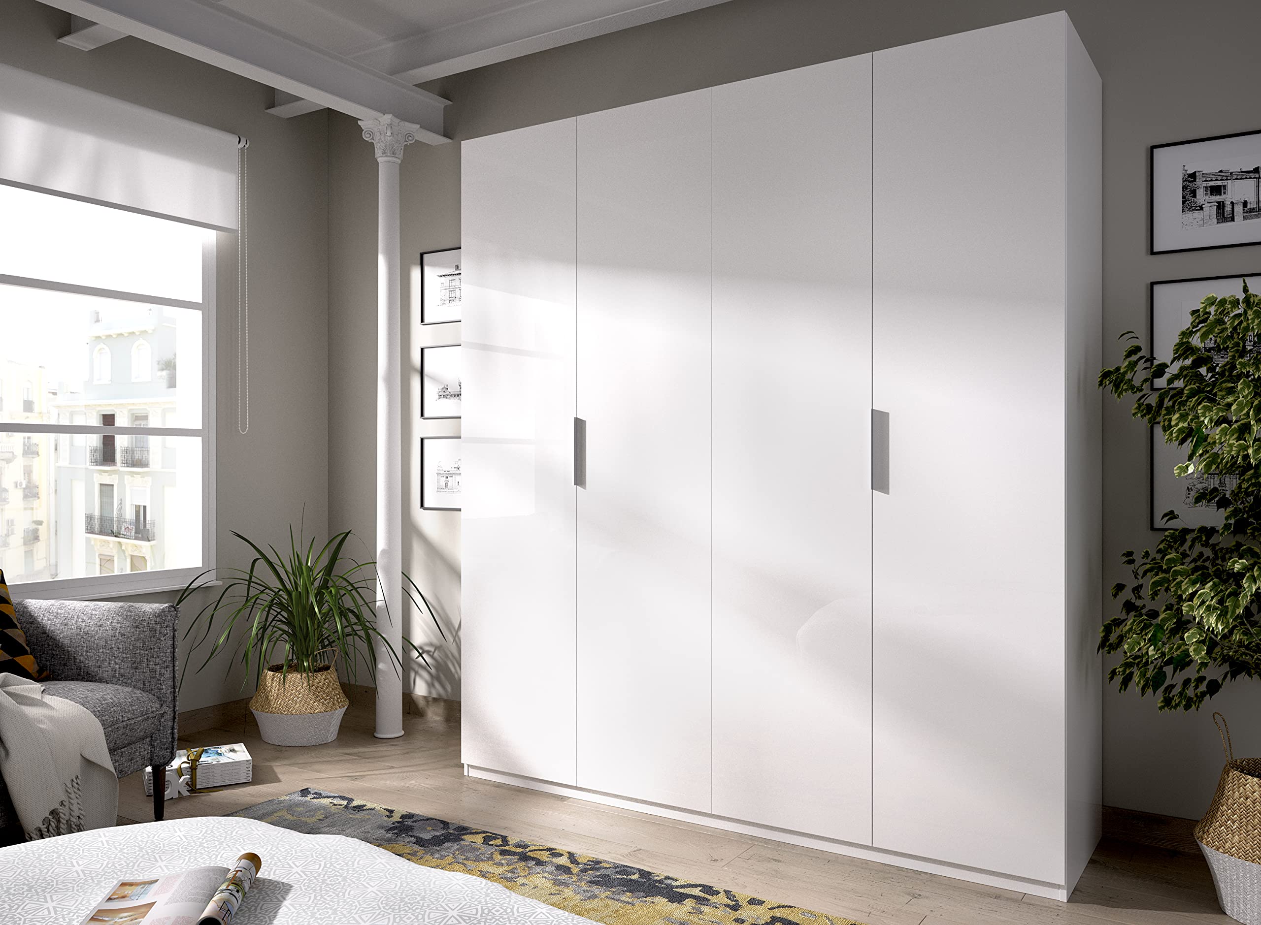 DEKIT GRUPO RIMOBEL Essen Armario 4 Puertas batientes con dos barras de colgar - Blanco Brillo - 180x204x52 cm