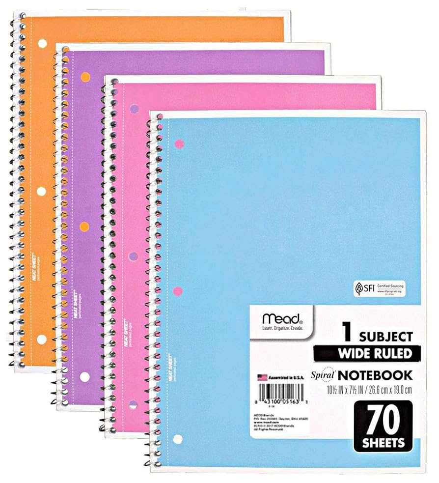 ペテック Amazon.com : Mead Spiral Notebook, 4 Pack of 1-Subject Wide