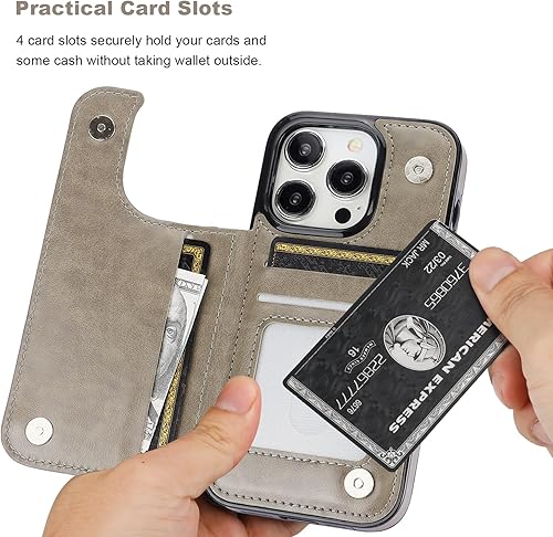 Miniatura 10 de Vaburs Funda compatible con iPhone 15 Pro con tarjetero y diseño de mandala en relieve, de piel sintética, doble botones, a prueba de golpes, para