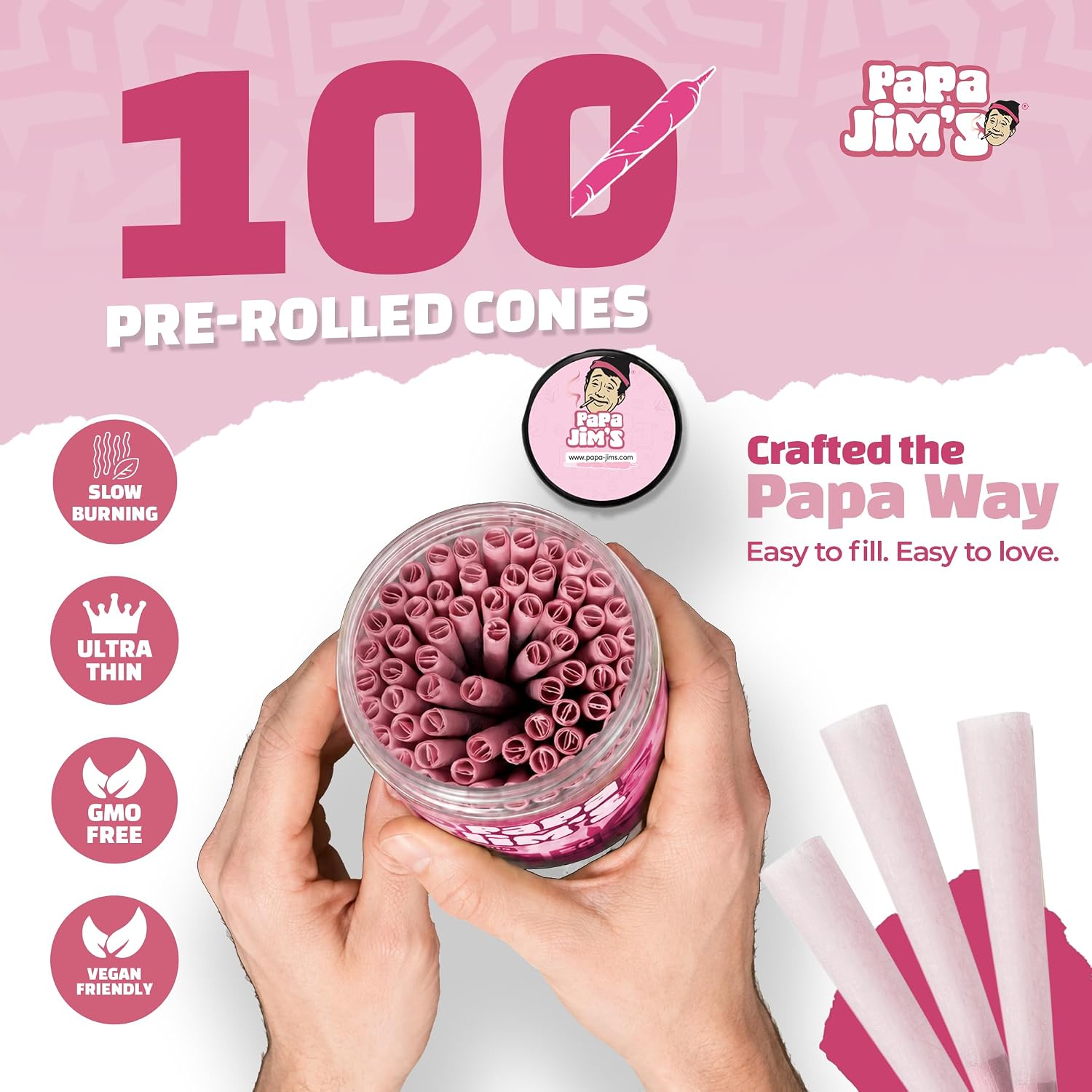 Pink Pre Rolled Cones 84mm EveryDay Size (84/26) 50 Pack image 3