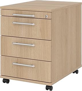 bümö Rollcontainer mit Schubladen, Container abschließbar aus Holz in Eiche - Rollwagen für's Büro als Schreibtisch Unterschrank, Bürocontainer od. Schreibtischcontainer mit Relinggriffe