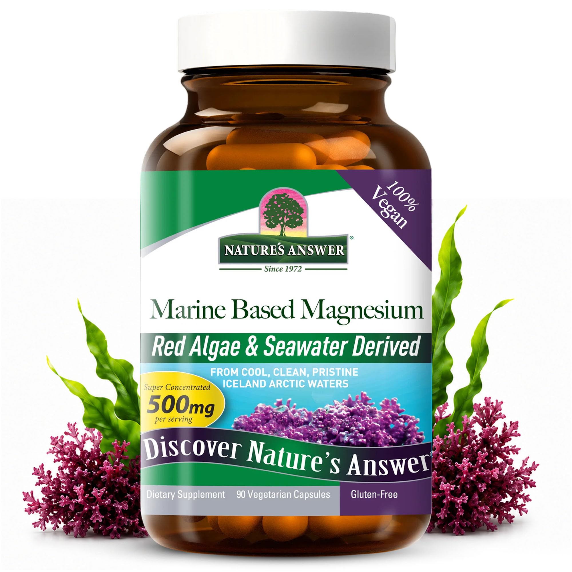 Nature's Answer Suplemento de Magnésio de origem marinha 500 mg — 90 cápsulas veganas