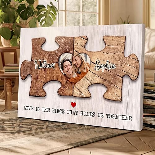 Miniatura 3 de LOVELYPOD Marco de lienzo personalizado para rompecabezas, nombres de pareja personalizados y póster de lienzo fotográfico, arte de pared de