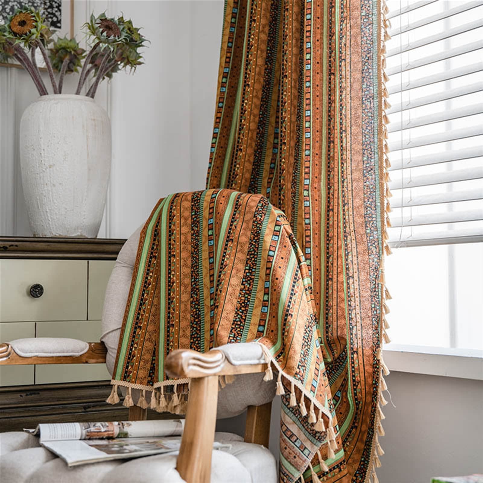 Rideaux de fenêtre en broderie de coton élégante style rustique chic
