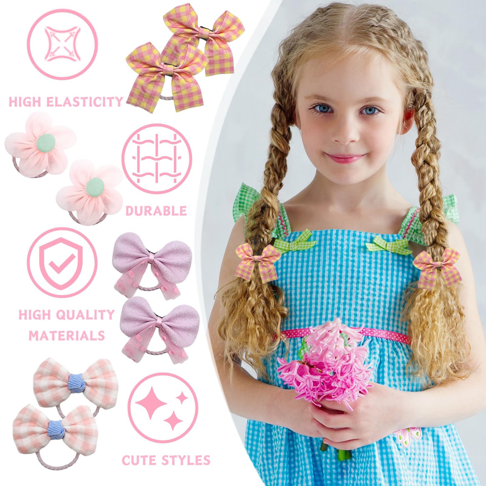 JOYOYO 360 Elastici Per Capelli Rosa Per Bambine | Piccoli 2 Cm, Morbidi E Senza Cuciture Per Code E Treccine - 5