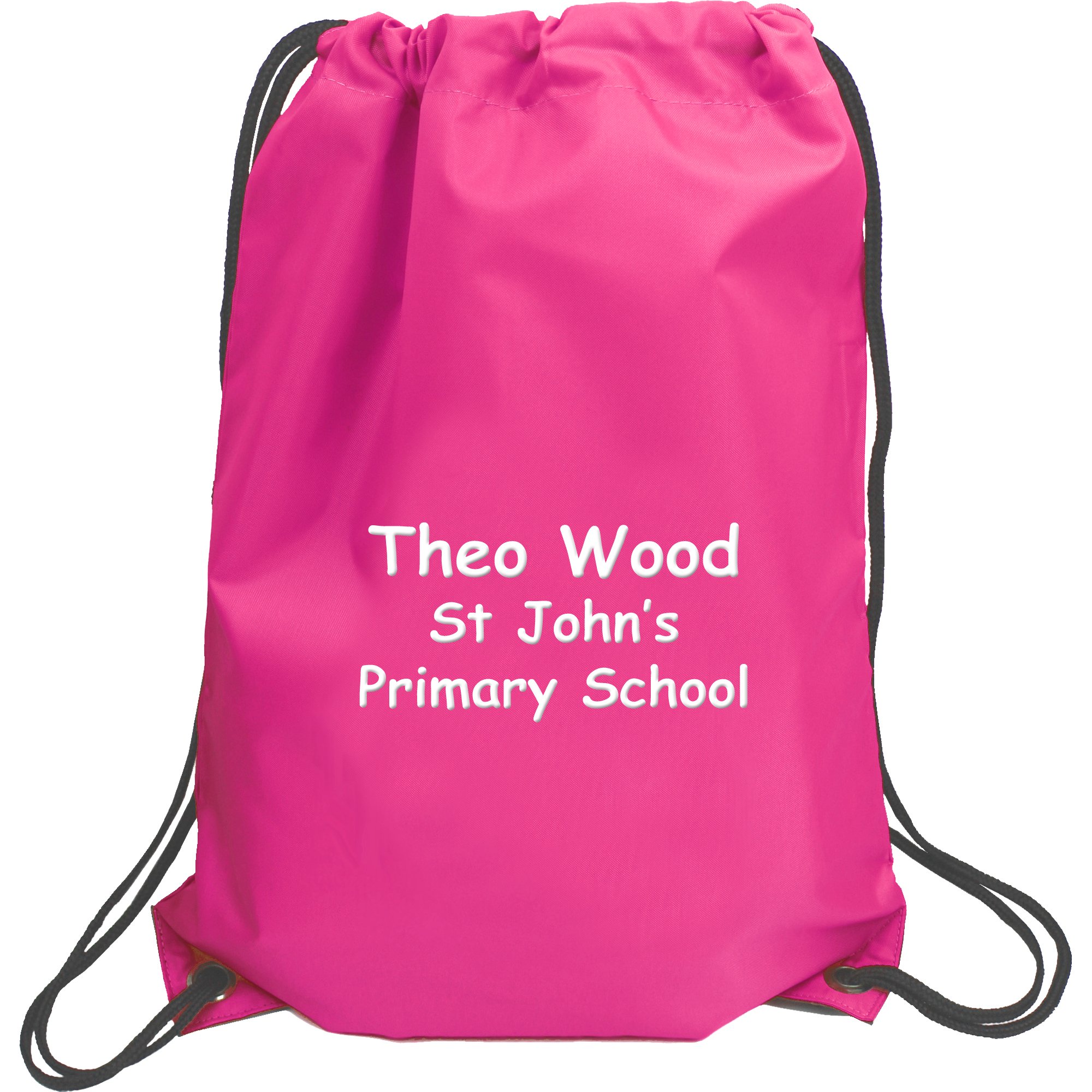 Personalised Name & School Sports PE Drawstring Gym & Swimming Bag (Fuchsia Pink)