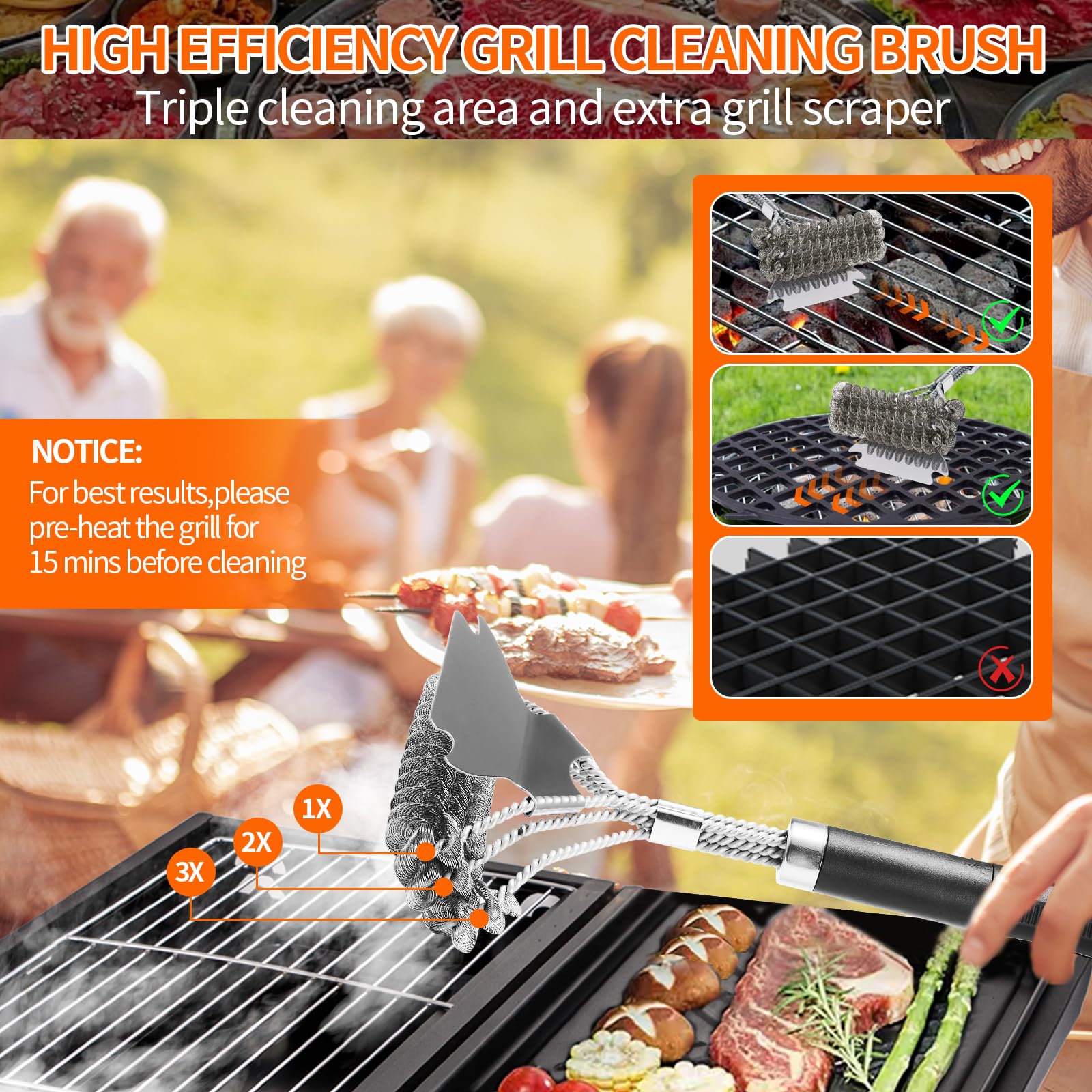 Grill Cleaning Kit for Blackstone Accessories-Safe Grill Brush Bristle Free  and Scraper,Flat Top Griddle Cleaning Kit with Grill Cleaner, Grill Stone