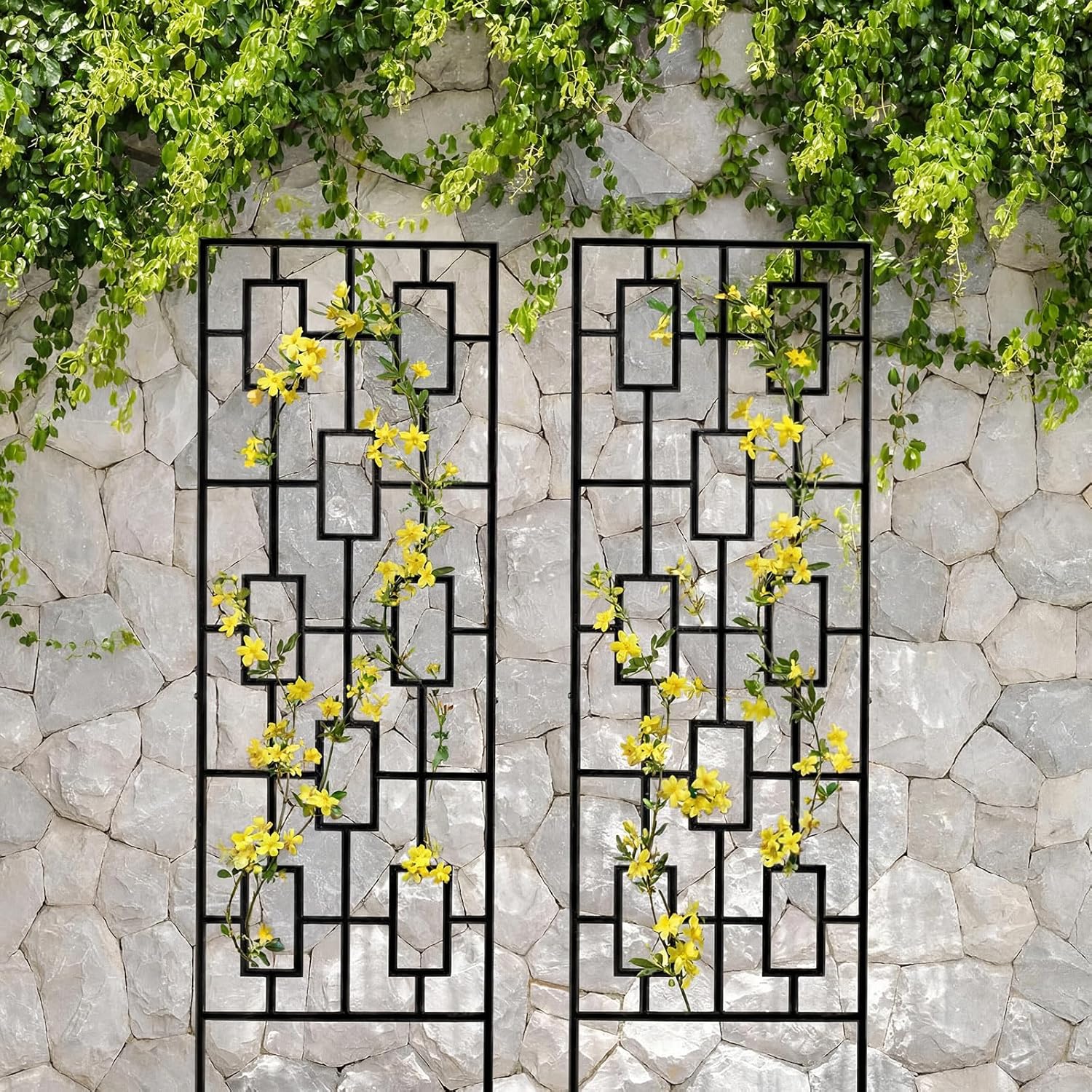 Duraaamo 2 Pcs Tall Garden Trellises 78 x 23 Inch Black Modern Metal Plant Trellis Large Garden Supports for Climbing Flowers Outdoor Wedding Arch Decor