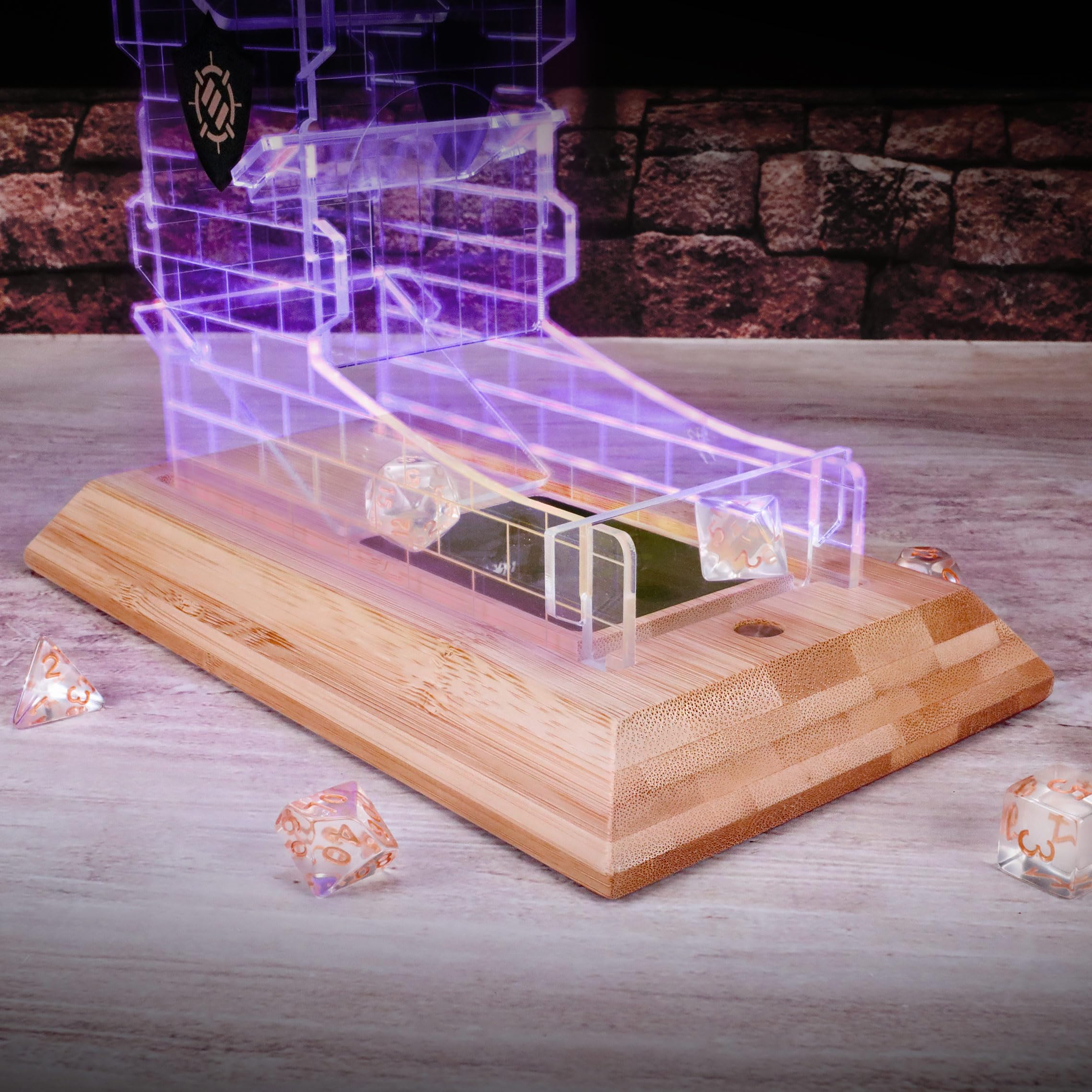 ENHANCE Tabletop LED Dice Tower with 7pc Dice Set for RPG Games, Clear Dice Set - Image 3