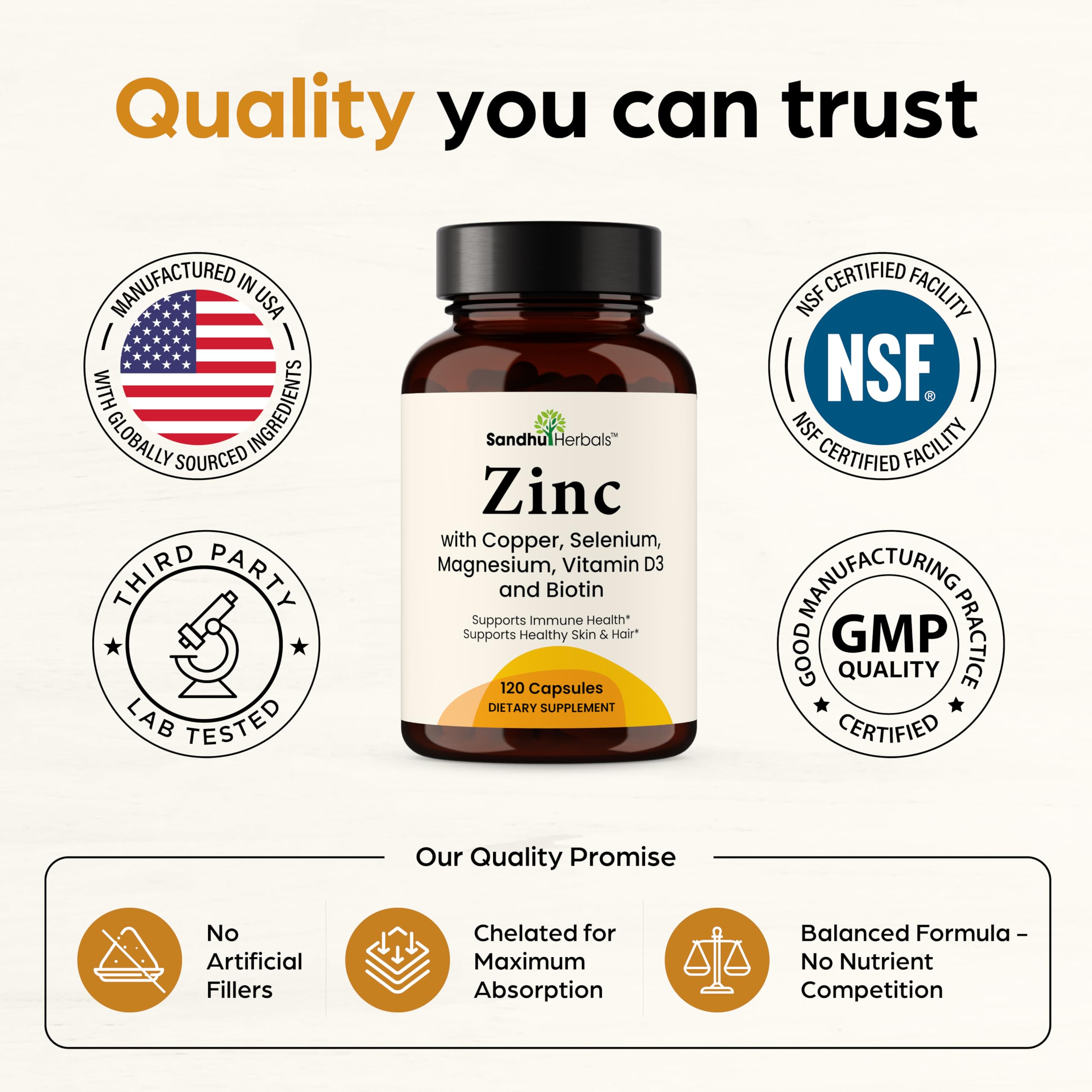 Zinc 30mg 120 Capsules with Copper Selenium Biotin | for Hair Skin & Nails — Amazon image 9
