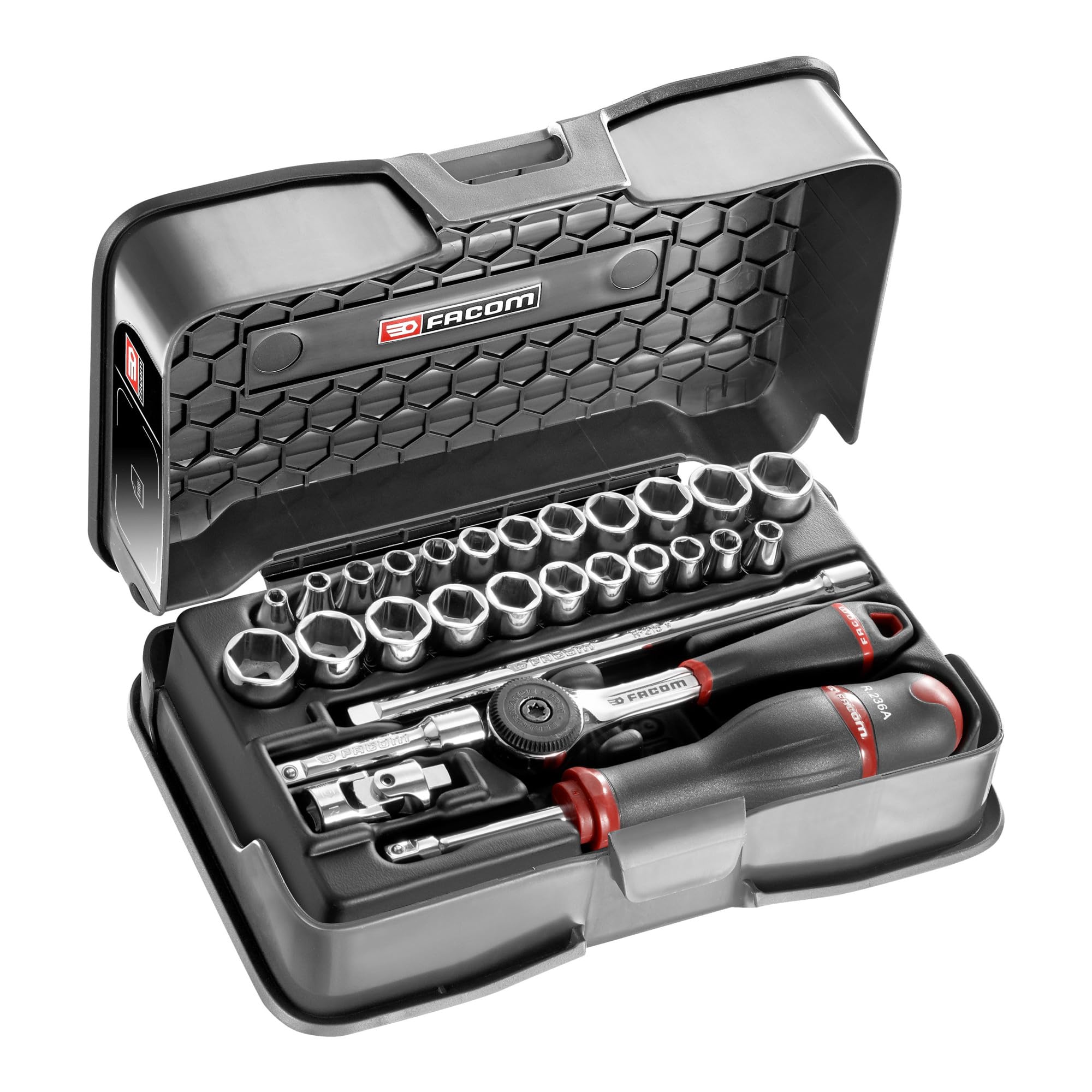 Facom 28-Piece Imperial, Metric 1/4 in Standard Socket Set with Ratchet, 6 point