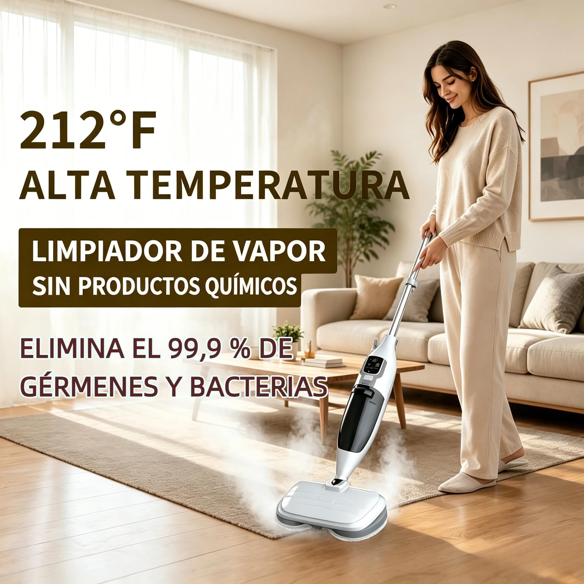 PUREBEAR Fregona a Vapor 2 en 1, Limpiador de Vapor con Limpiador Portátil, 3 Niveles de Vapor, 4 Paños de Repuesto, Multiusos para Suelos Duros, Baldosas, Ventanas y Ropa