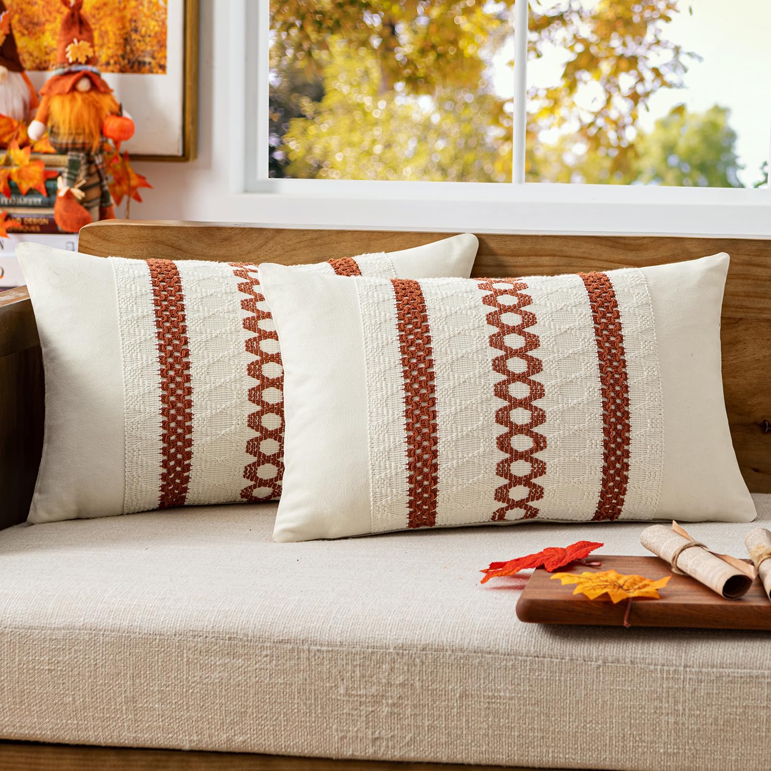 MIULEE Set of 2 Fall Burnt Orange Decorative Lumbar Pillow Covers 12x20