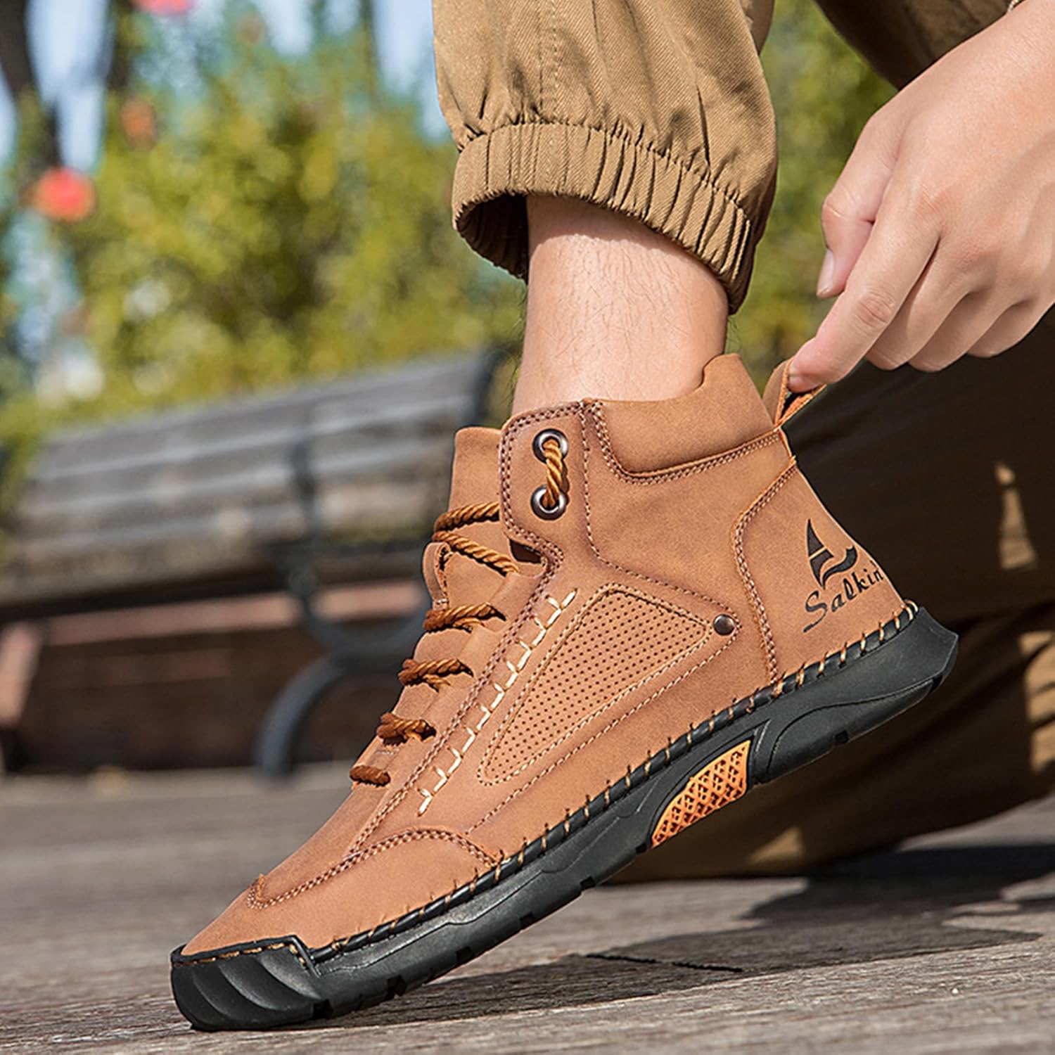 Mens Orthopedic Comfortable Handmade Boots Casual Mid Top Walking Driving Shoes Waterproof Arch Support Spacious Toe Box Outdoor Leather Shoes - Image 5