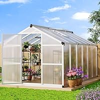 MilleLoom 8x12 ft Walk-in Greenhouse: Durable Aluminum Frame, 4mm PC Panels, Adjustable Vents & Lockable Door for Backyard Gardening