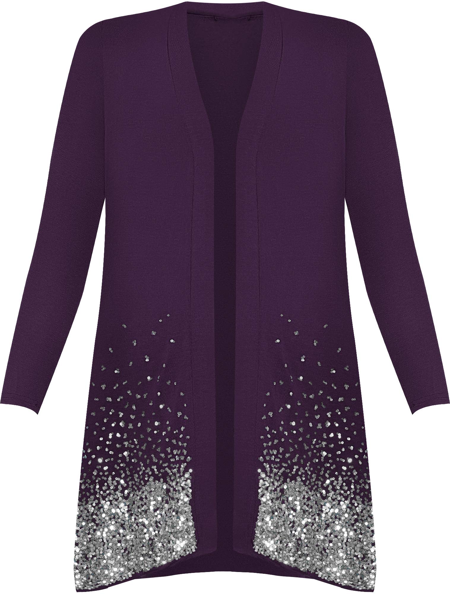 Wearall Women's Purple New Plus Size Sequin Cardigan Long Sleeve Sparkle Top - 16-18