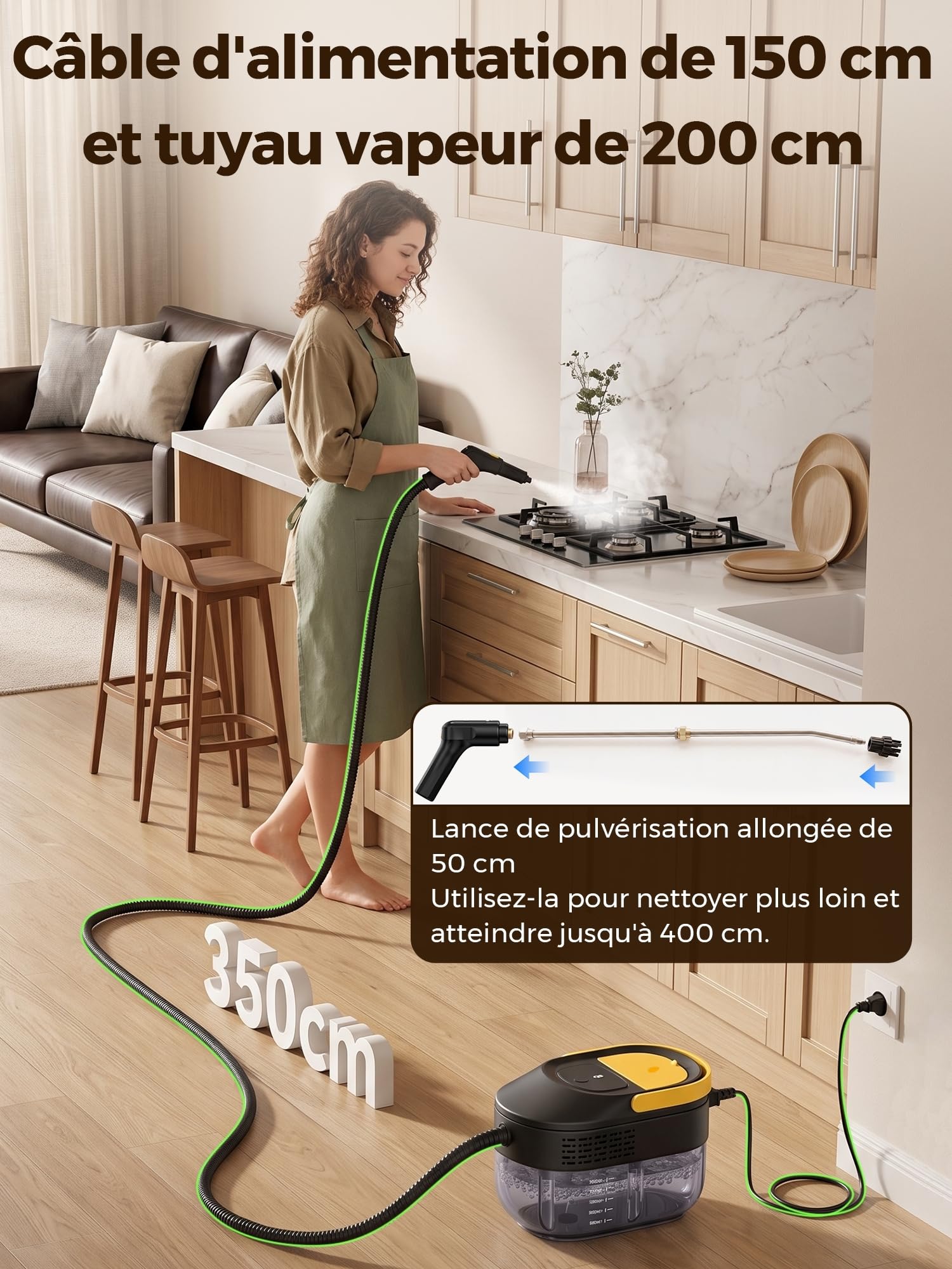 Nettoyeur Vapeur Portable 2500W: Nettoyer à Vapeur Portatif 120 °C Vapeur,1,600ml Réservoir d'eau, Chauffe Rapide en 10s, 6 Niveaux de Réglage, 14 Accessoires Inclus, Cuisine, Voiture, Bain, Fenêtres
