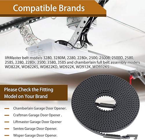 Miniatura 5 de Correa de transmisión 41A5434-13A, correa de apertura de puerta de garaje de 257 pulgadas 41A5434-13 para puertas de garaje de 8 pies de alto,