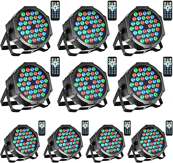 Dj Lights, 10 Pack 36 LED Par Lights Stage Lights with Sound Activated Remote Control & DMX Control, Stage Lighting Uplights for Wedding Club Music Show Christmas Holiday Party Lighting